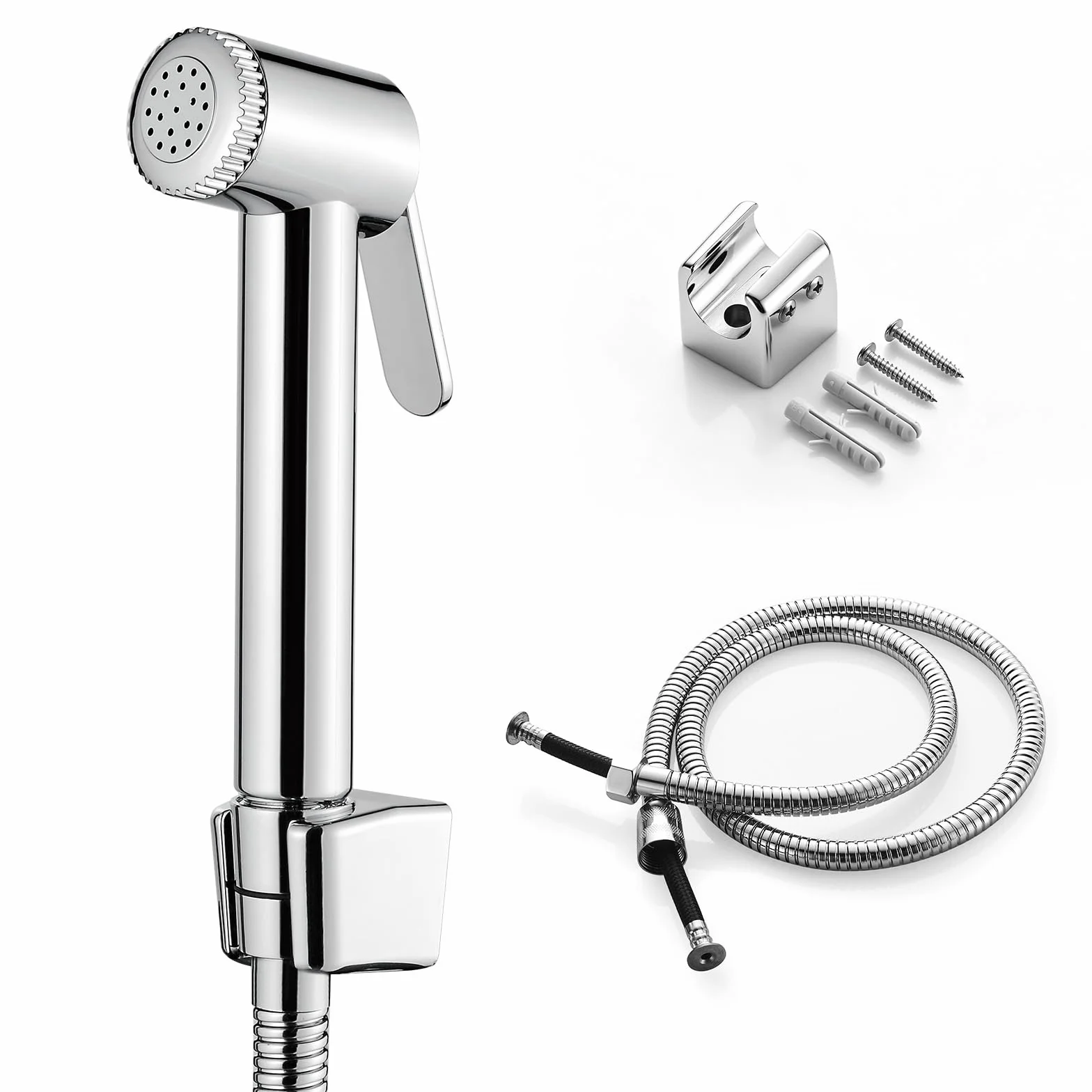 Ibergrif Kit Douchette WC avec Support Mural et Tuyau 1,2 m, Finition Chromée Argentée – Douche Hygiénique pour Toilettes