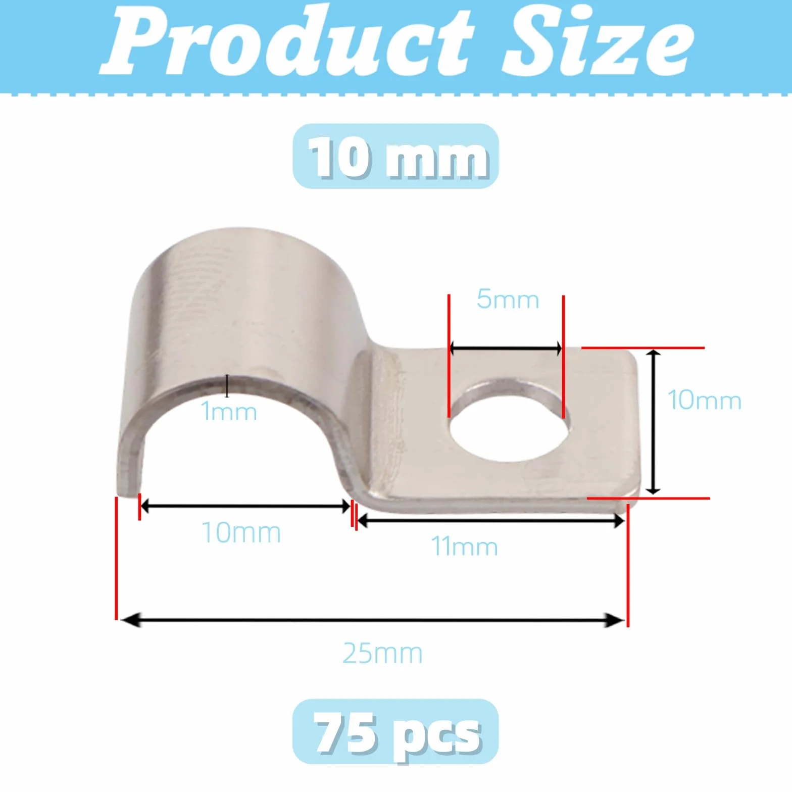 MINGBOLIN 75 Pièces Colliers de Serrage en U, Attache de Fixation Métal Inox Trou Unique 10mm pour Câbles Tuyaux