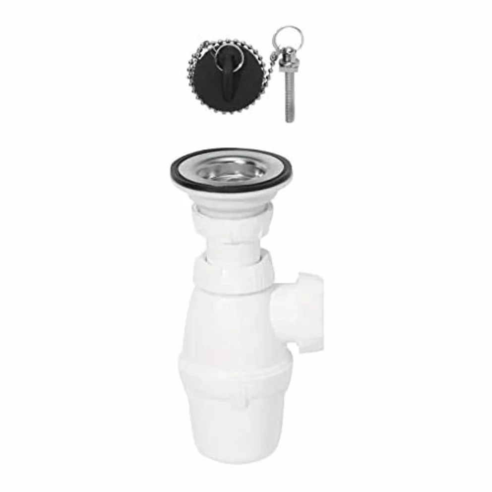 Wirquin Ensemble complet vidage pour lavabo avec bonde à bouchon, blanc et chromé