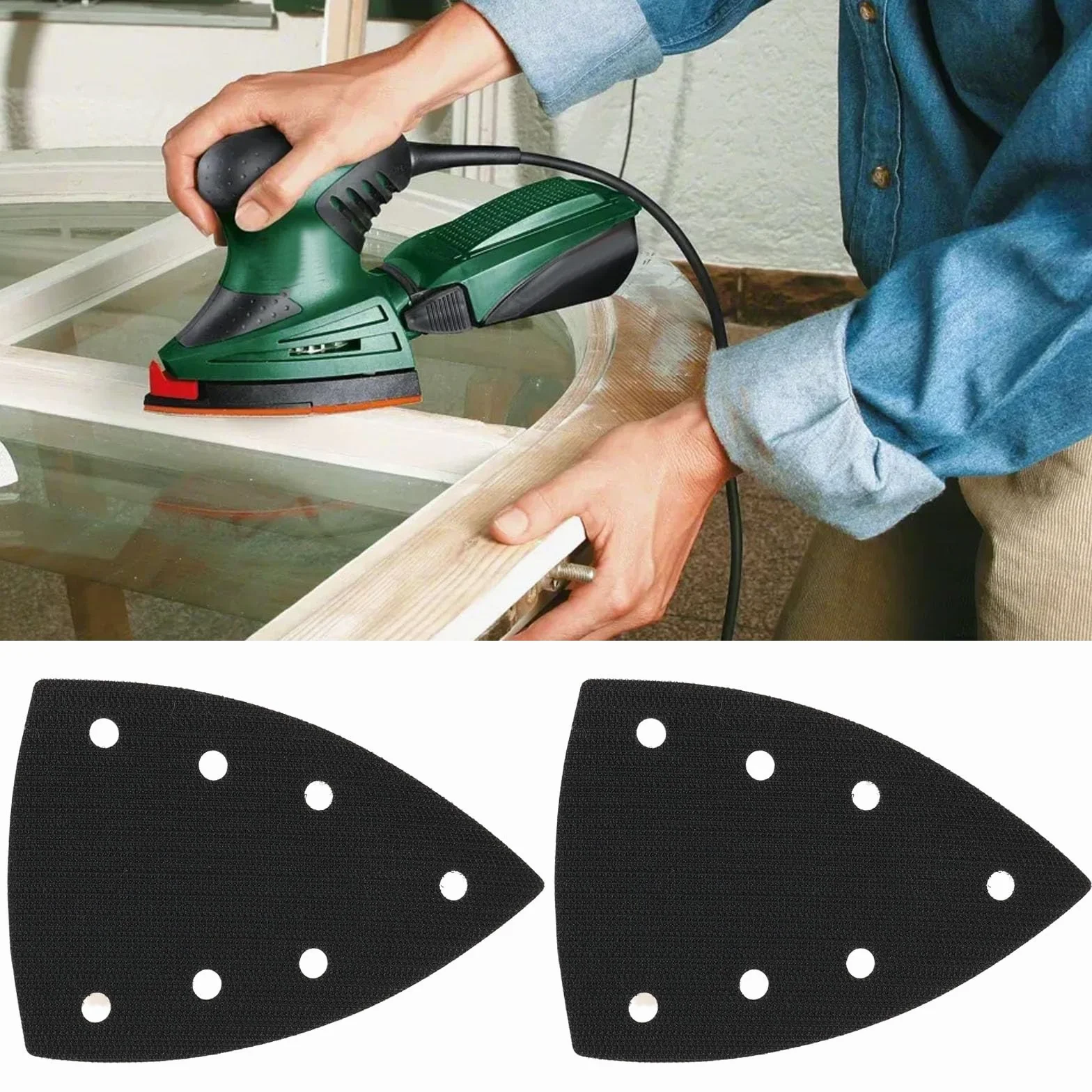 Lot de 2 patins de ponçage triangulaires auto-adhésifs compatibles Bosch 100 x 150 x 150 mm 7 trous