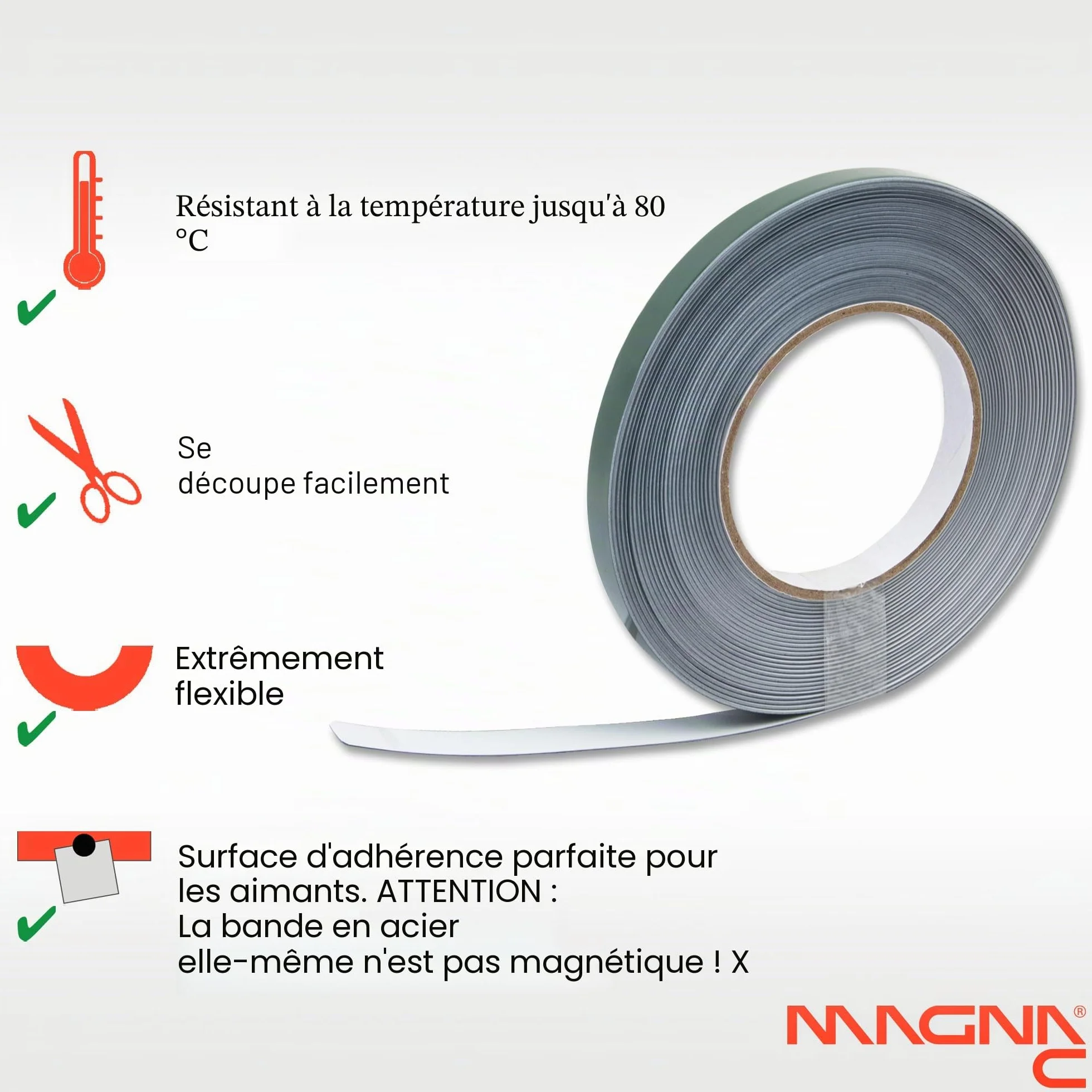 Magna-C® Bande métallique autocollante 10m x 15mm x 1,2mm Blanc pour figurines étagères Tonies®