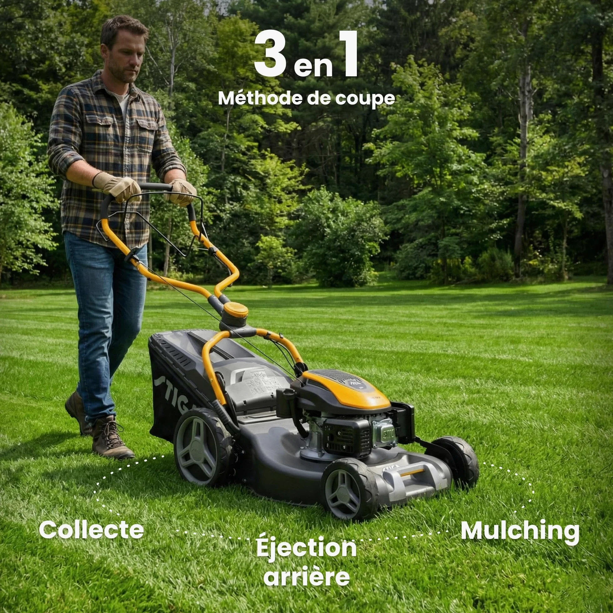 STIGA Combi 553 S Tondeuse à Gazon tractée - Moteur 166cc, Largeur de Coupe 51cm, bac de ramassage 60L, système de Coupe 3 en 1, Gris