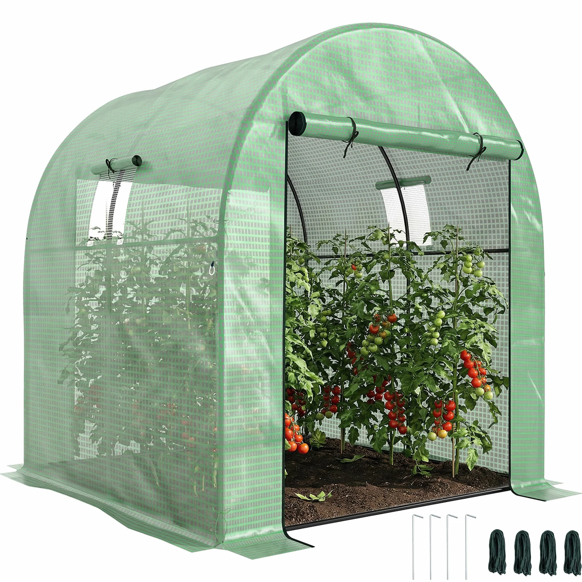 Outsunny Serre de Jardin Serre Tunnel de Jardin 3,24m² PE Haute densité 135 g/m², avec 2 Portes zippées enroulables 2 fenêtres en Maille, pour Toutes Saisons, 180 x 180 x 200 cm, Vert