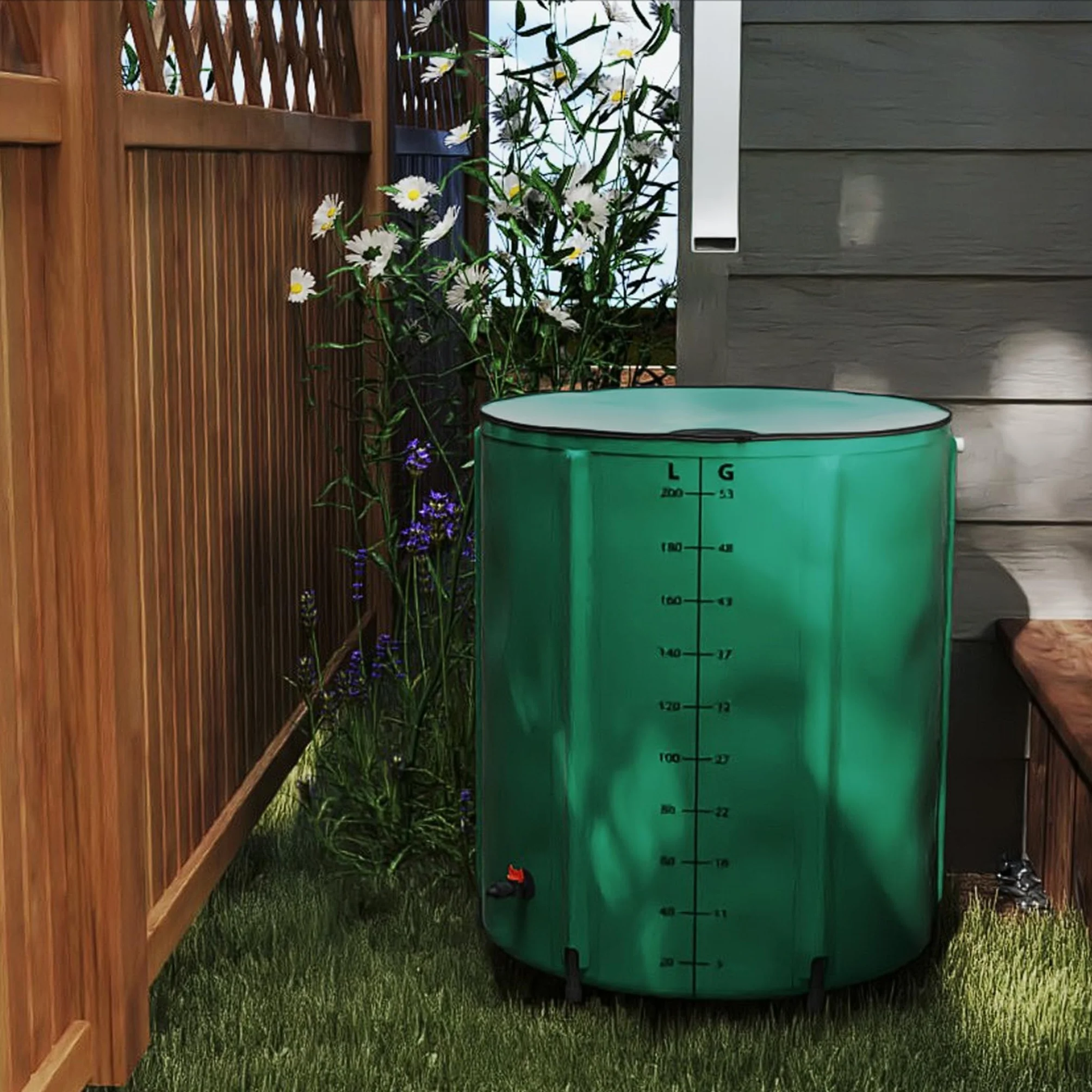 Récupérateur d'eau de pluie pliable 200 l PVC mat avec couvercle - Vert