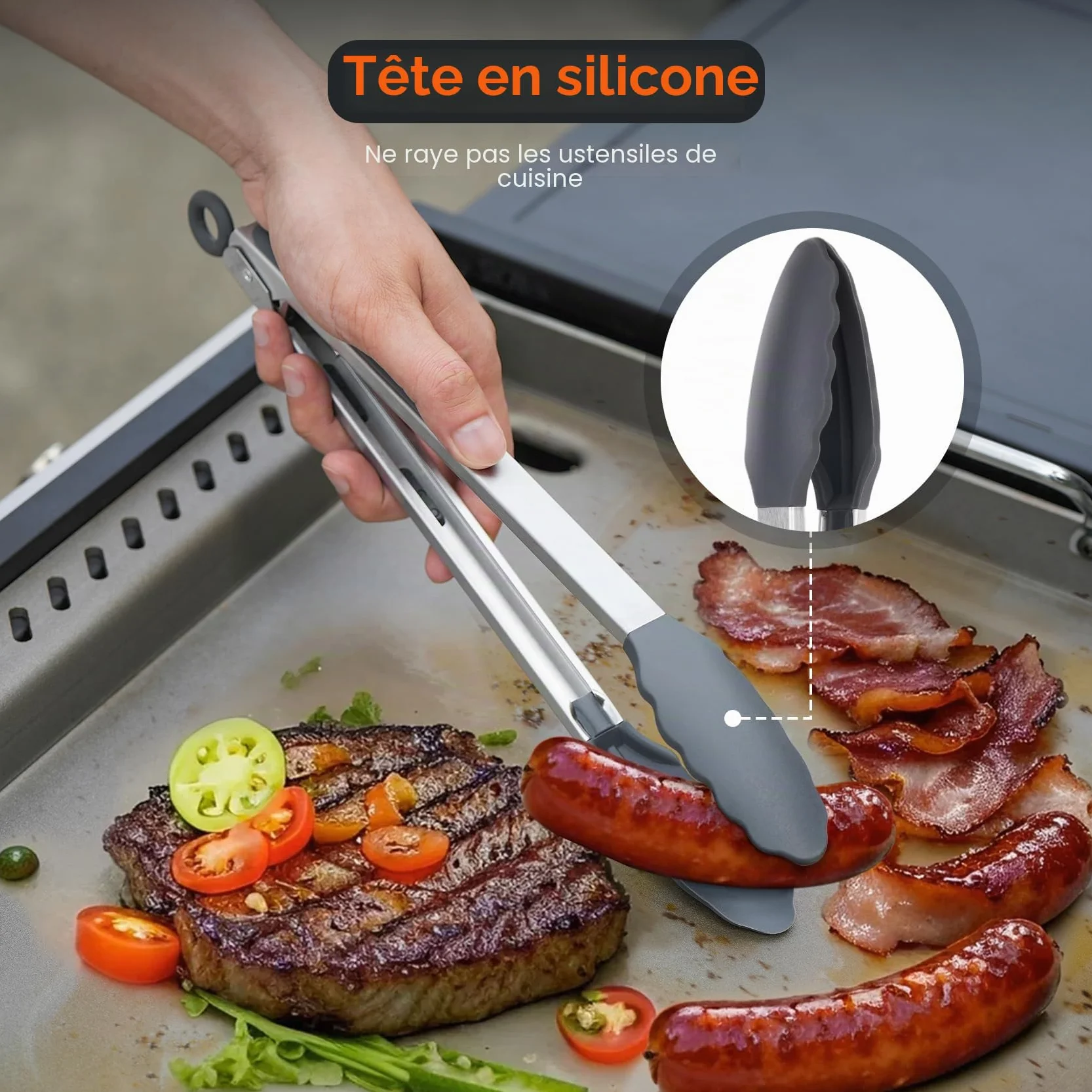 Onlyfire Kit Ustensiles Plancha Barbecue Anti Rayure Spatule Bord Relevé Pince