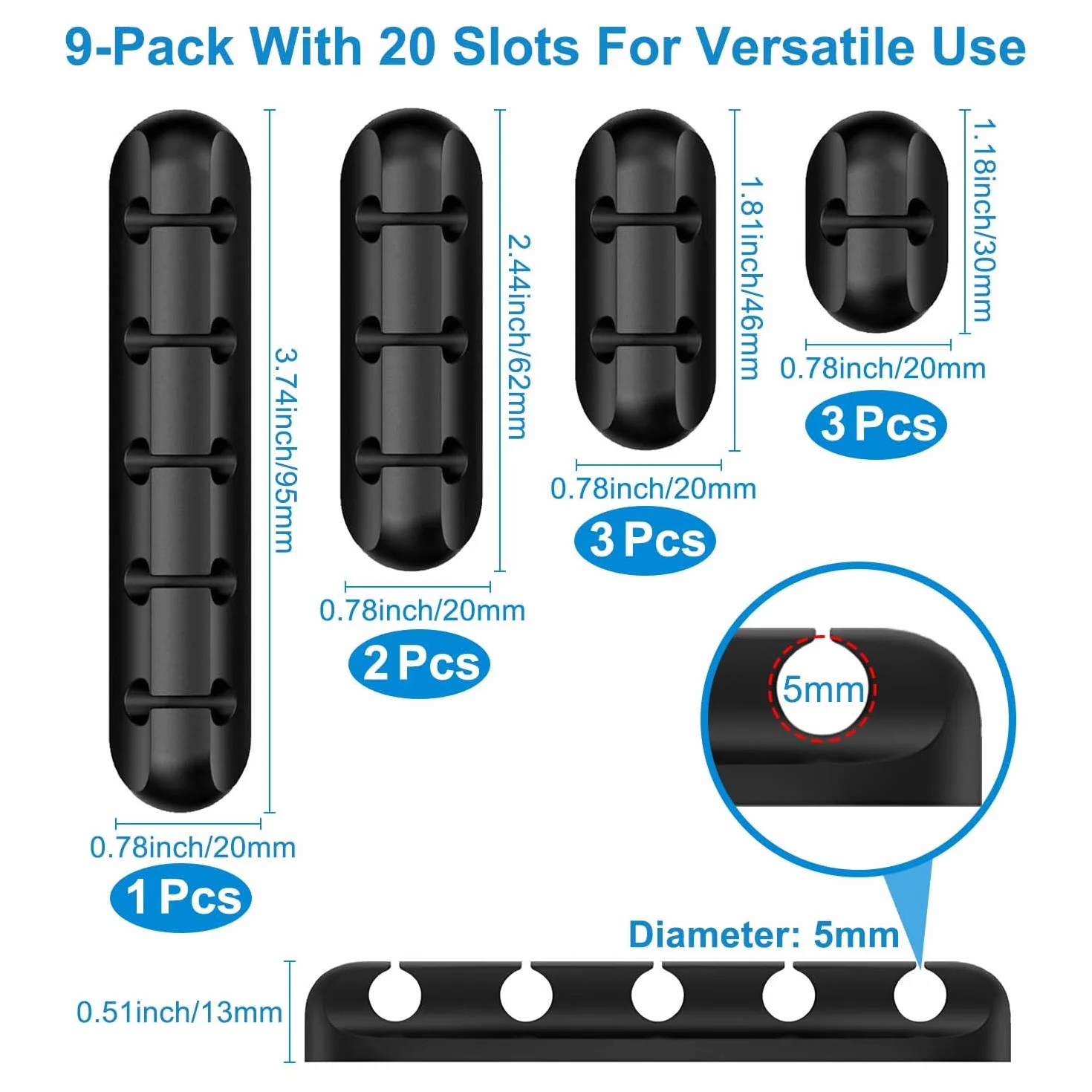 Clips Câble Adhésif en Silicone Différentes Tailles, Attache Cable Adhésif pour Bureau Voiture Maison, Gestion Câbles USB Souris Écouteur