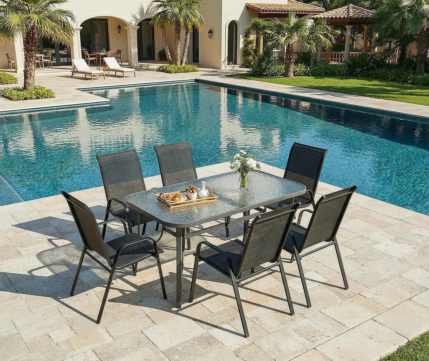LIFERUN Lot chaises de Jardin empilables à Dossier Haut - Structure en Acier textilène - pour Jardins, Cours, balcons, Restaurants - Charge maximale : 150 kg - 54 x 69 x 93 cm (6, Noir)