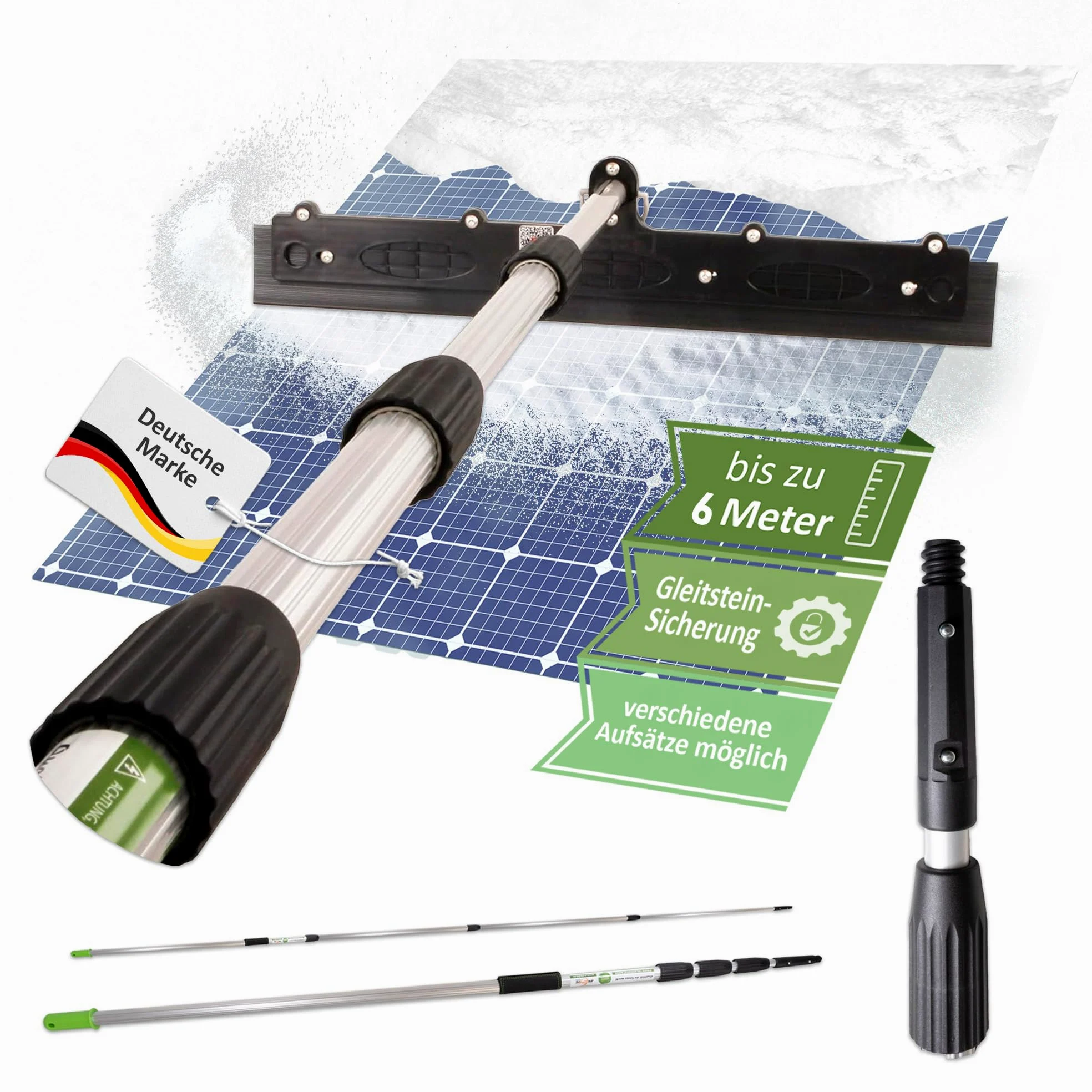 Kit de barres télescopiques photovoltaïques professionnelles - Enlever la neige sur système PV avec tige télescopique + pelle à neige + protection antidérapante (6 m)