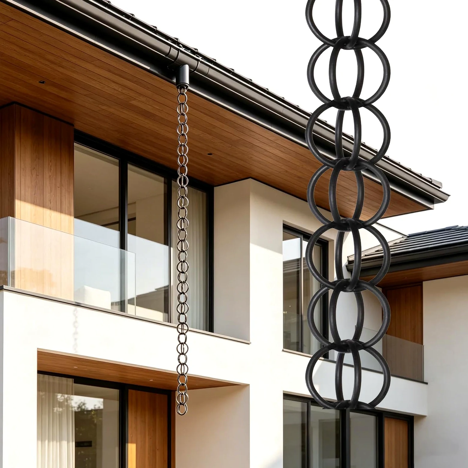 Chaine Gouttiere en Alliage D'aluminium,Chaînes de Pluie Décoratives,pour la Maison, Le Balcon, la terrasse, Attrape-Pluie Fonctionnels avec Fonction de Drainage - 2.4m/8ft