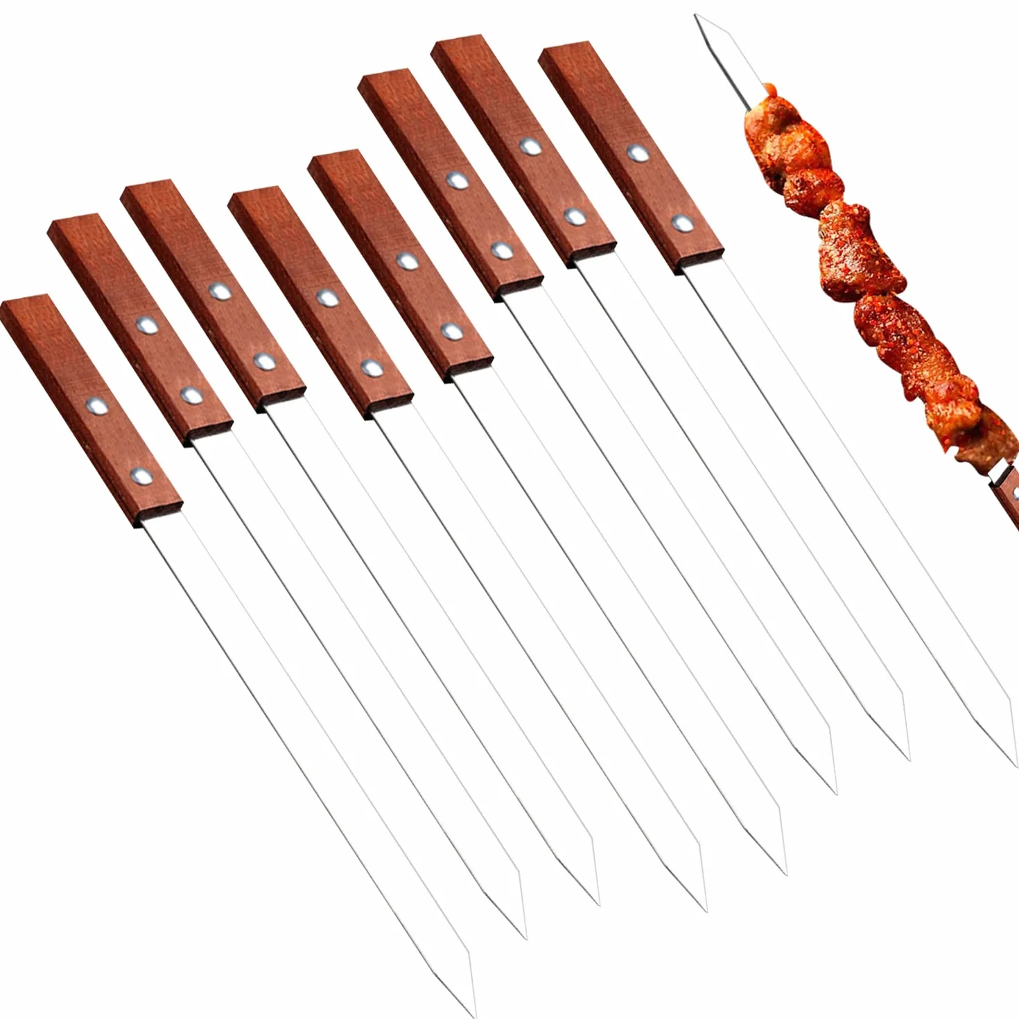 Pique a Brochette Inox pour Barbecue, 8 Pièces, Réutilisable, Ustensiles Camping
