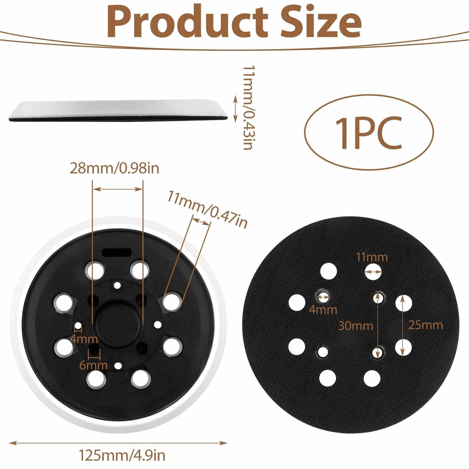 Plateau de Ponçage 125 mm 8 Trous Hook et Loop pour Bosch PEX 300 AE PEX 400 AE AdvancedOrbit 18