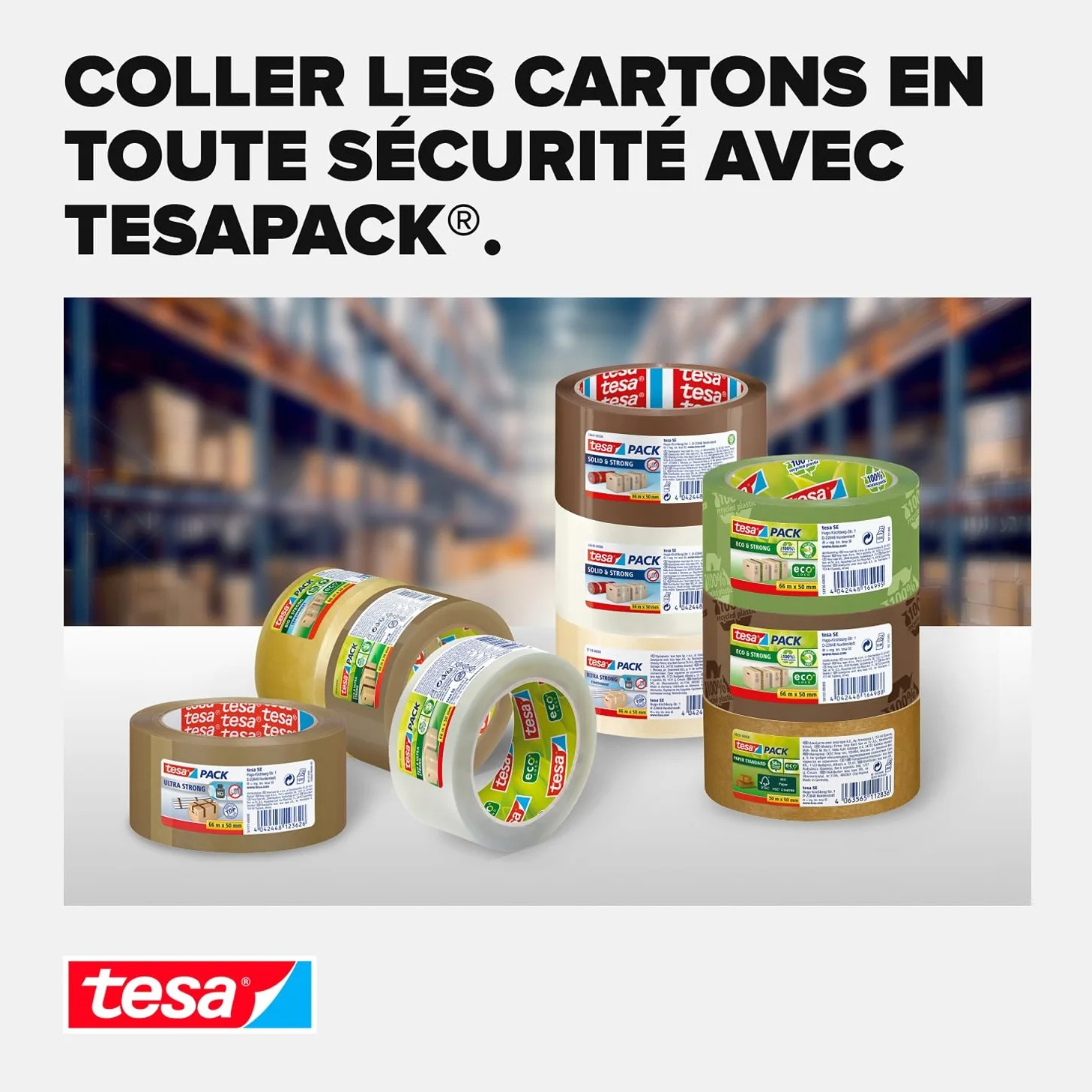 Tesapack 64014 Ruban Adhésif Silencieux pour Emballage Colis Transparent 6 Rouleaux 66 m