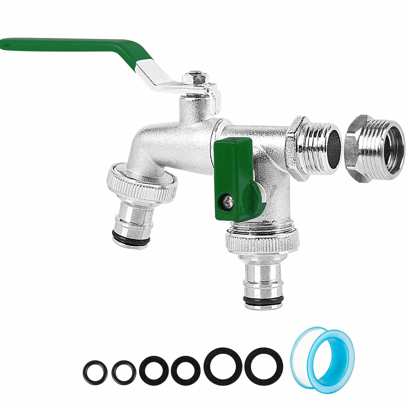 Robinet de jardin extérieur à double sortie universel 3/4 et 1/2 pouce, laiton, résistant au gel
