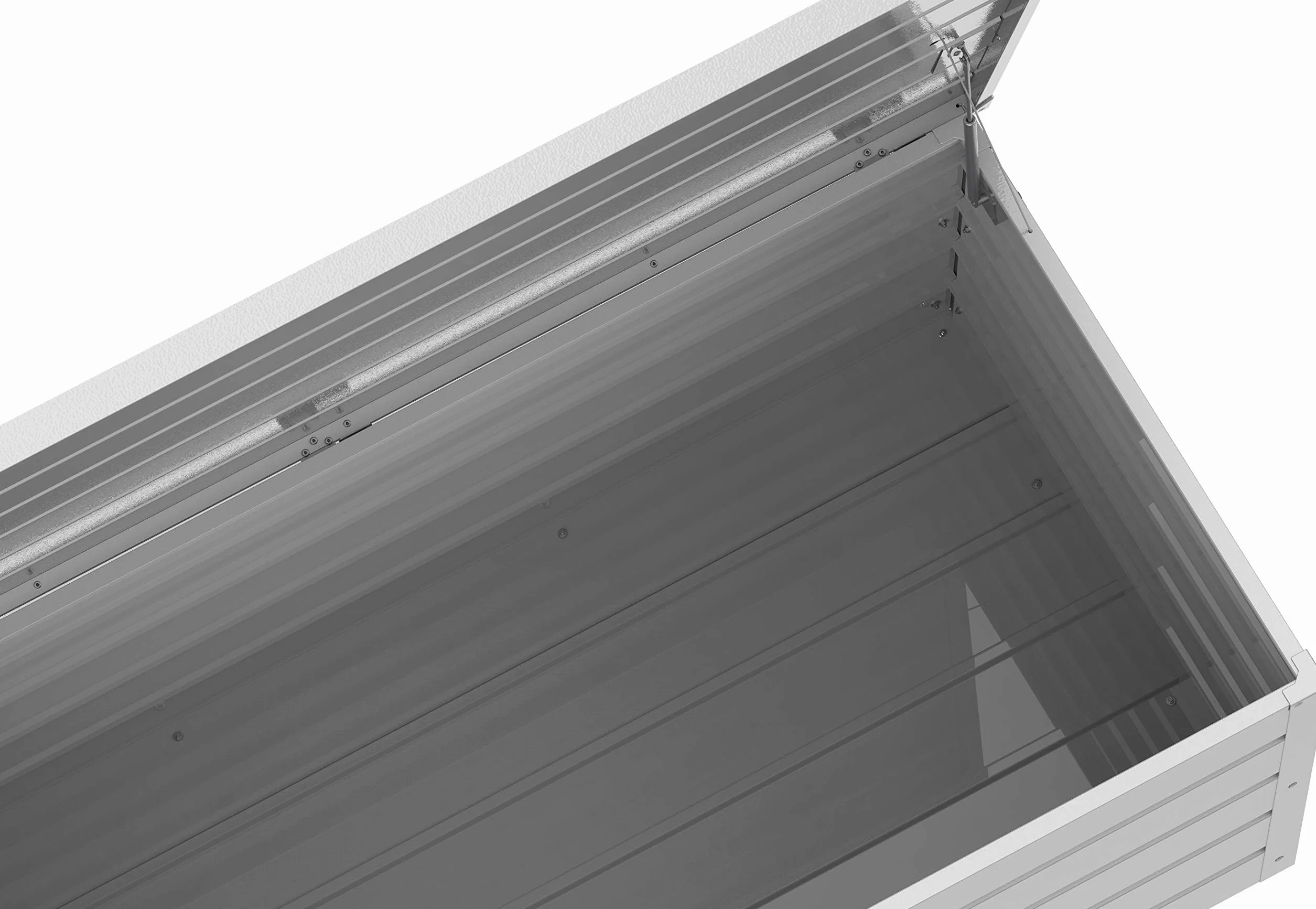 Duramax Palladium XL (1043 L) Coffre de Rangement Exterieur en métal avec vérin à gaz hydraulique et poignée verrouillable, boîte à coussins pour extérieure, boîte de patio, argenté