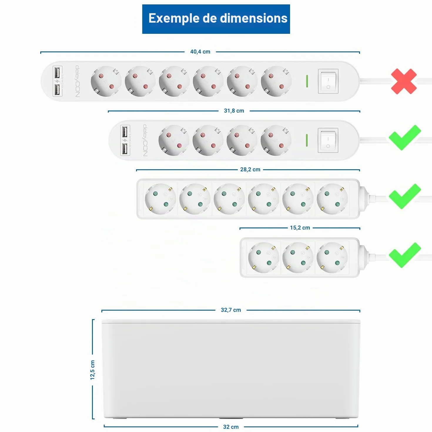 deleyCON Boîtier de Gestion des Câbles 32,7cm x 13,5cm x 12,5cm Plastique Robuste Blanc