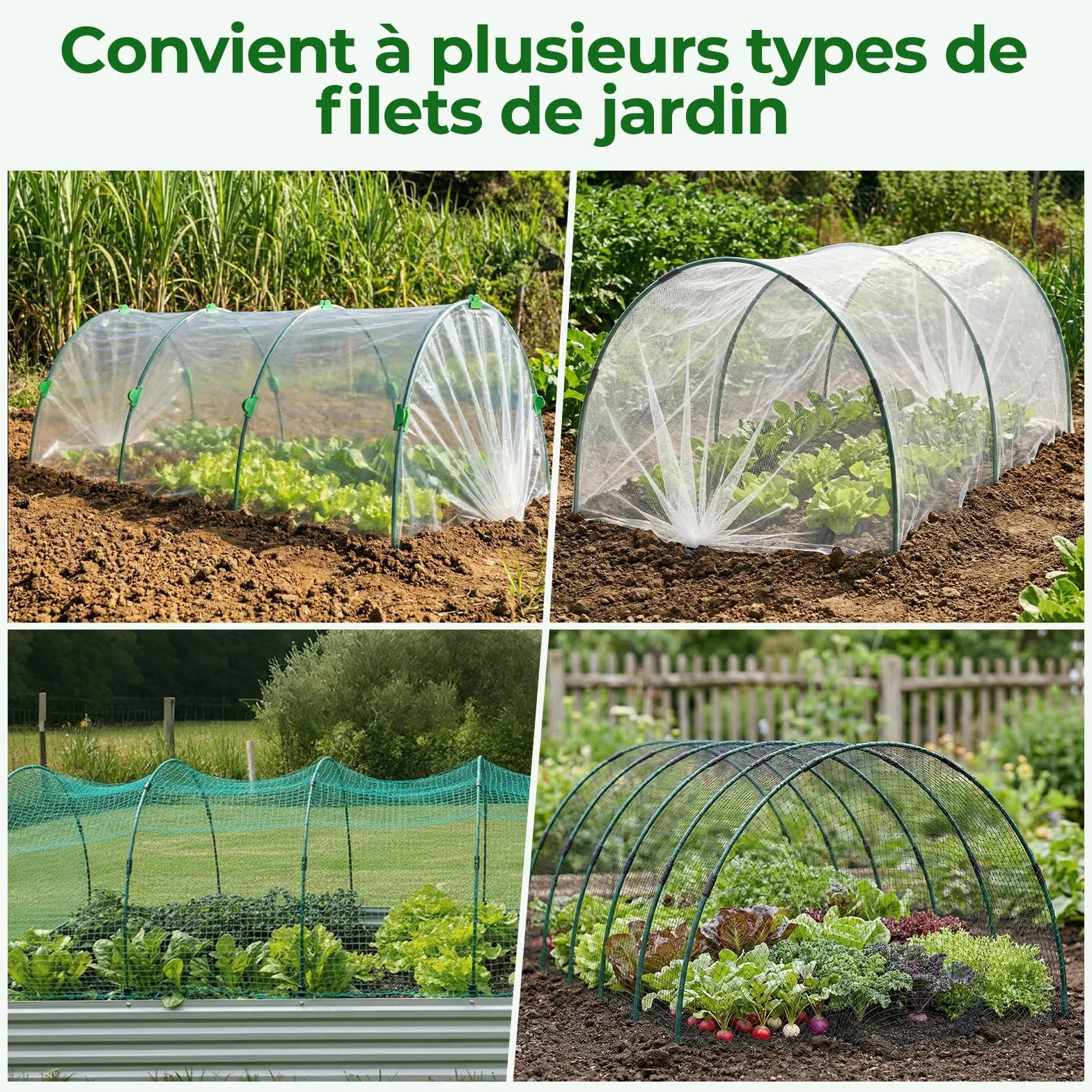 MYMULIKE Lot de 60 Tunnels de Culture pour Carrés Potagers, Arceaux de Tunnel de Plantes, Kit de 12 Arceaux de Jardin en Fibre de Verre, Arceaux de Serre pour Légumes, Fleurs et Fruits