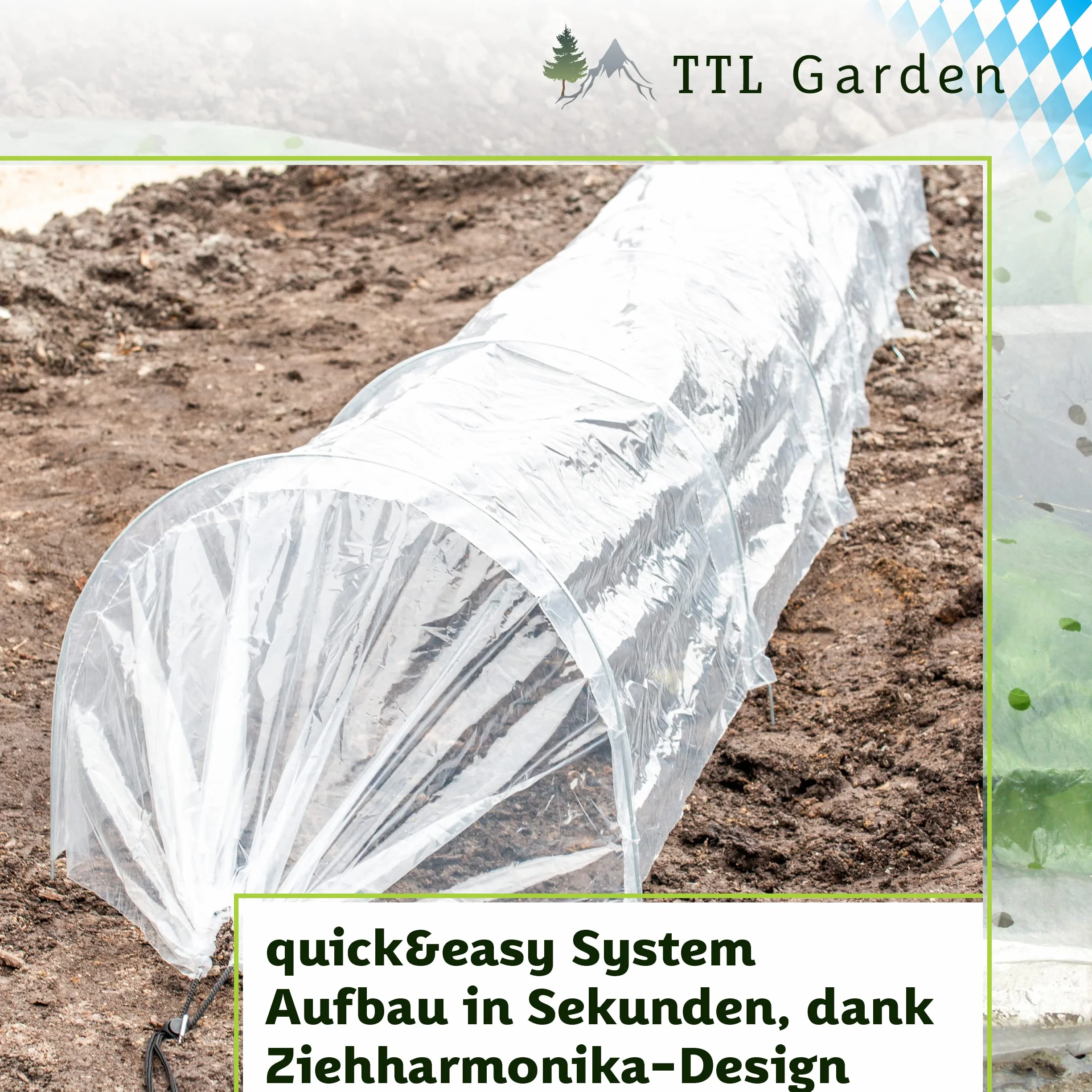 TTL GARDEN Quick&Easy Tunnel en film plastique 300 x 45 x 30 cm avec film polyéthylène – Tunnel en film plastique de 3 m immédiatement utilisable avec cordon 7 arcs de tunnels, pour plate-bande
