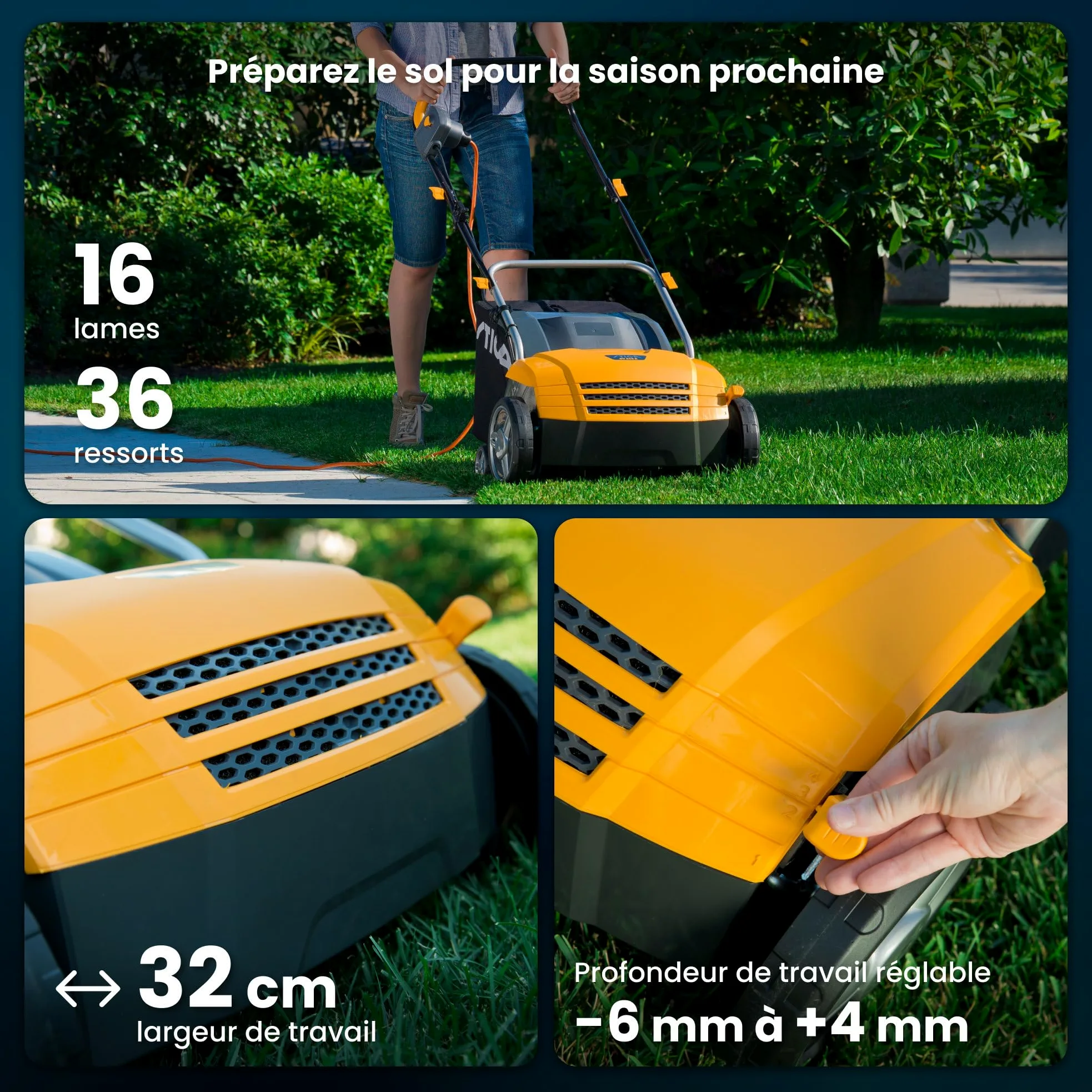 STIGA SV 213 E Scarificateur Électrique, 1300 W, 32 cm – 16 Lames/36 Ressorts Interchangeables, Bac 40 L – Pelouses