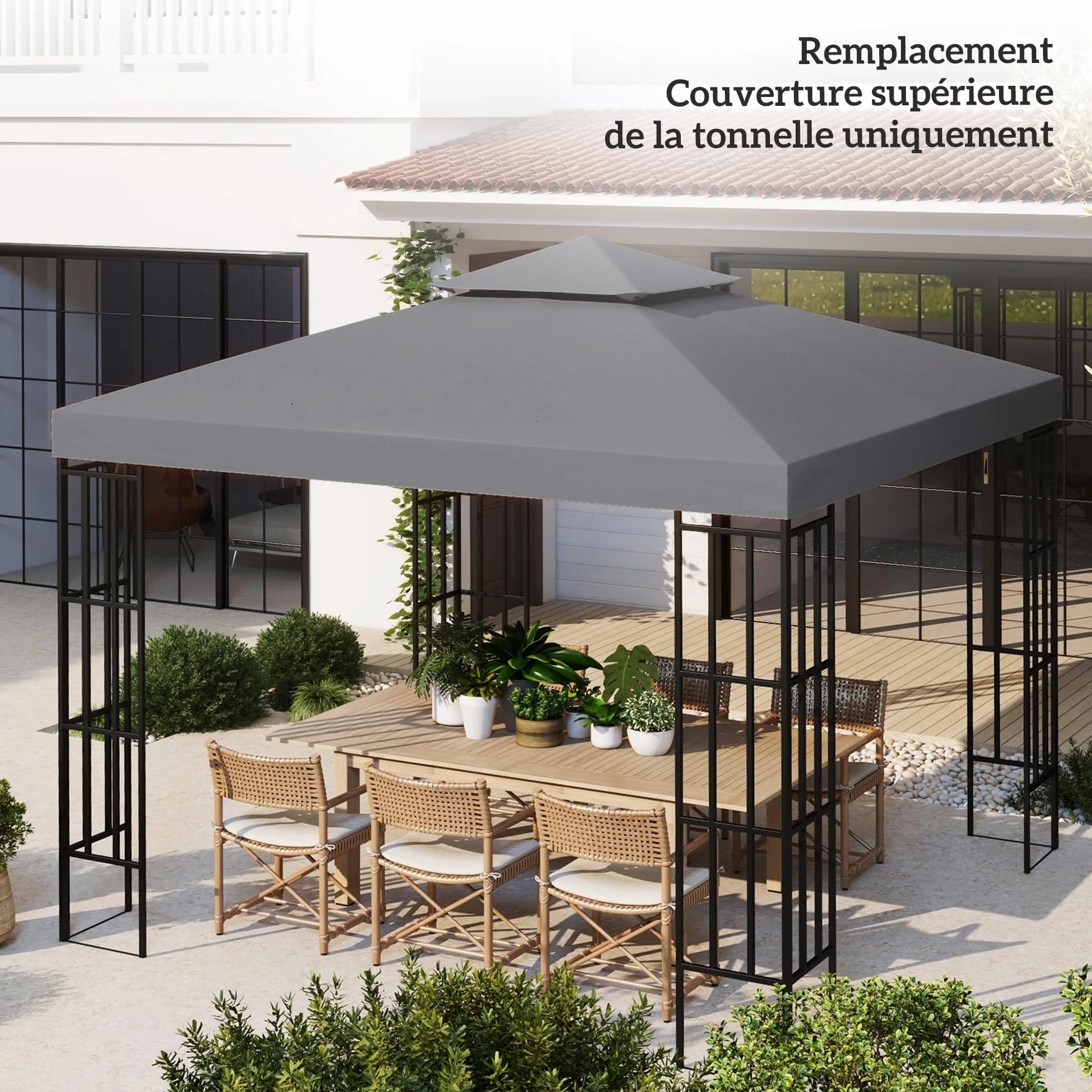 Outsunny Toit de Remplacement pour Pavillon de Jardin 3 x 3 m Gris