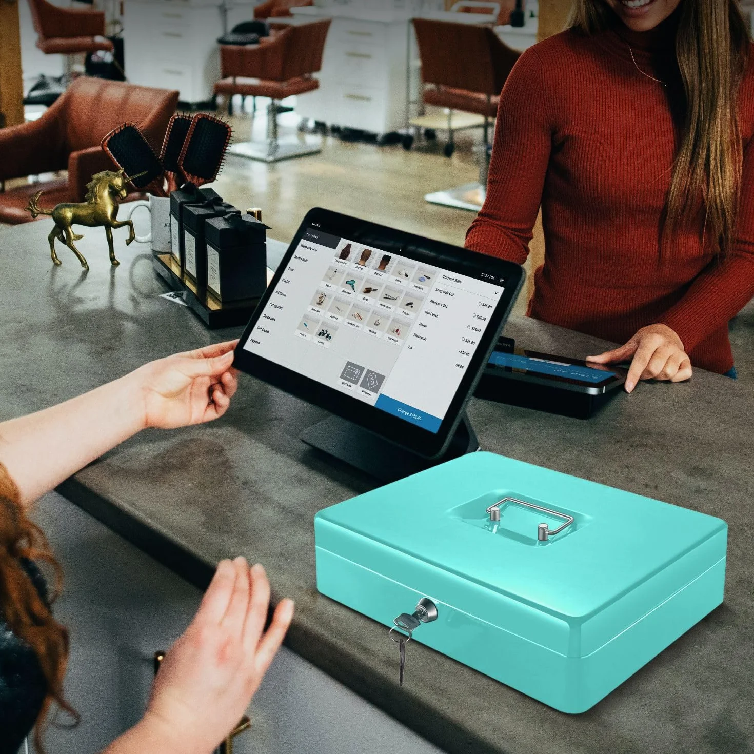Flexzion Caisse à monnaie métal 9 compartiments plateau amovible clé