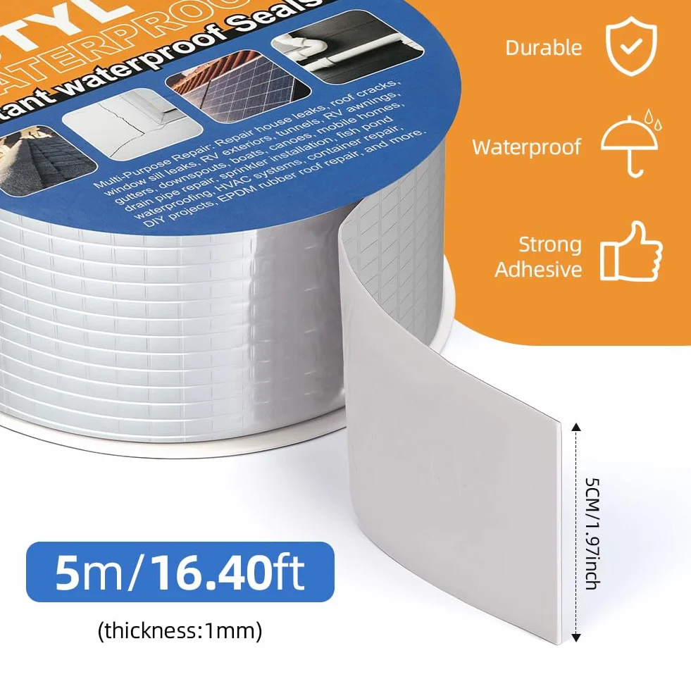 Ruban d'étanchéité en butyle 50mm x 5m pour toiture, camping-car, bateau