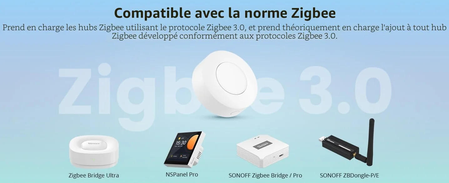 SONOFF SNZB-01P Interrupteur sans Fil ZigBee 3.0, Contrôle Pression Simple/Double/Longue, Compatible Alexa/Smartthings/IFTTT