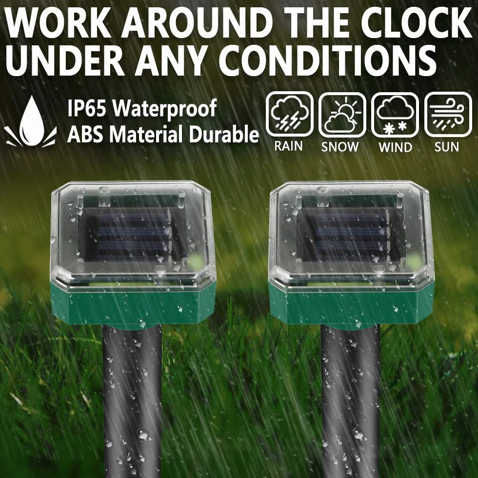 Lot de 4 répulsifs solaires anti-taupes : IP65 étanche - Répulsif contre les taupes - Répulsif solaire à ultrasons pour la répulsion des taupes - Lutte contre les parasites pour le jardin