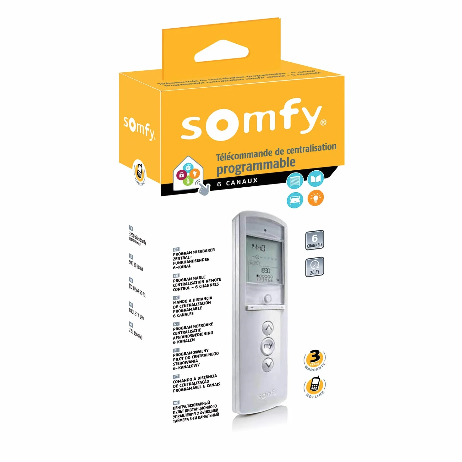 Somfy Telis 6 Chronis RTS Pure Télécommande avec Programmation horaire Ecran LCD