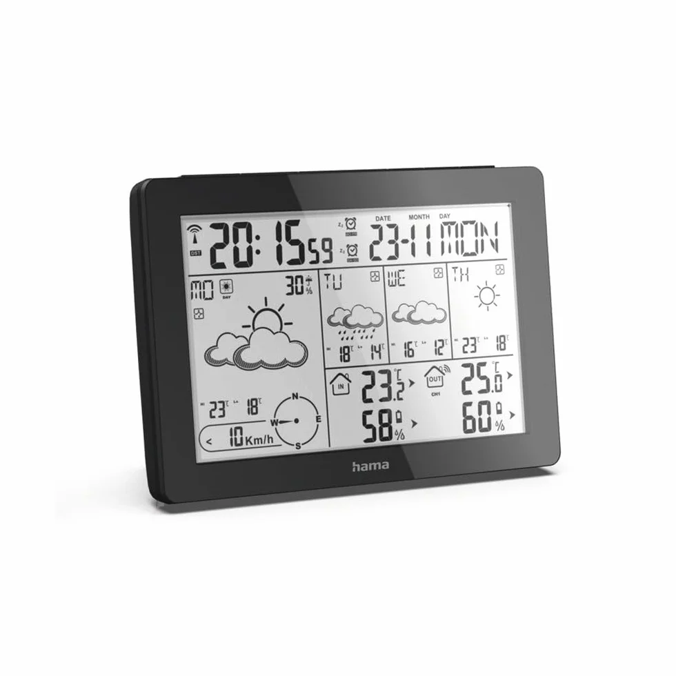 Hama Stacja meteorologiczna bezprzewodowa wewnętrzna zewnętrzna Meteotime czarna