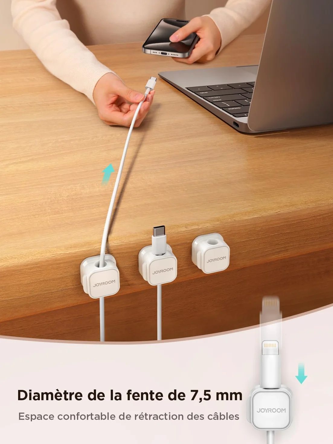 JOYROOM 6 Pack Clips Câble Organisateur de Câbles Magnétique Auto-adhésif Support de Câbles Blanc