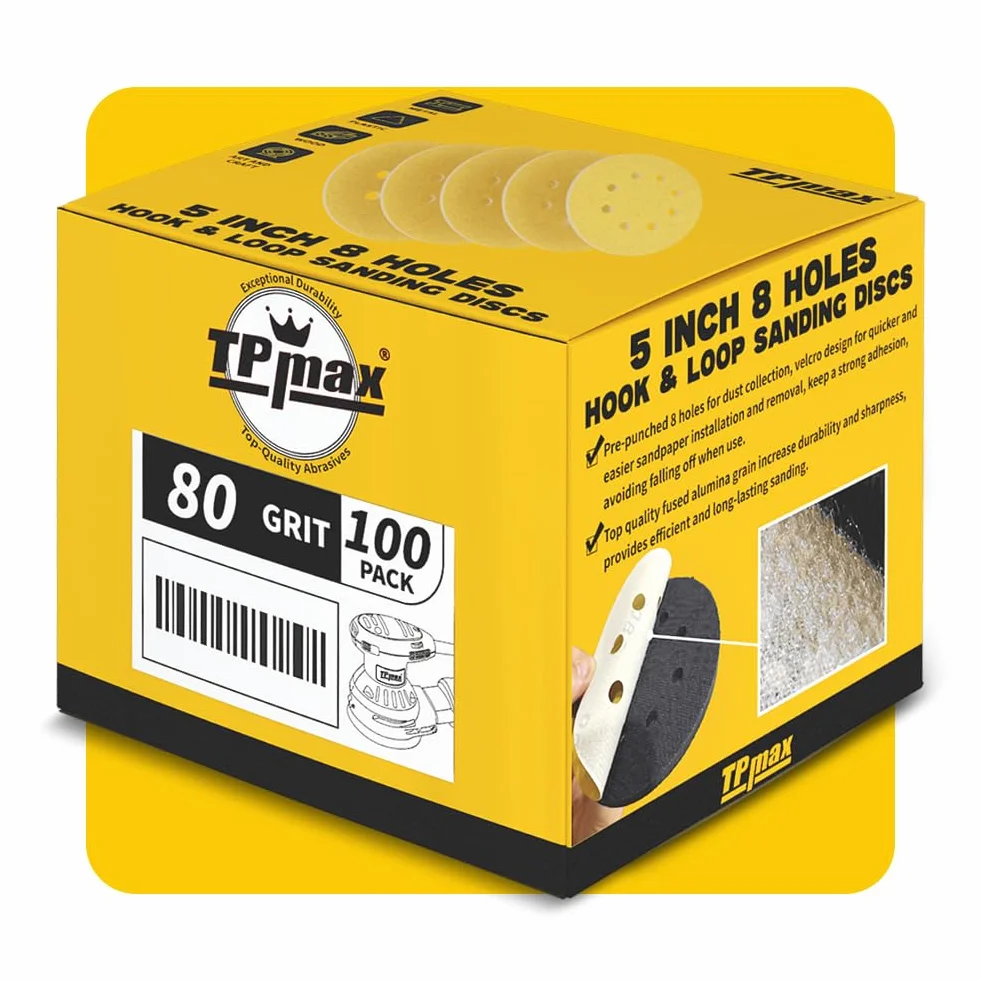 Disques Abrasifs Auto-agrippants 125mm 8 Trous 100 Pièces Grain 80 pour Ponceuse Orbitales
