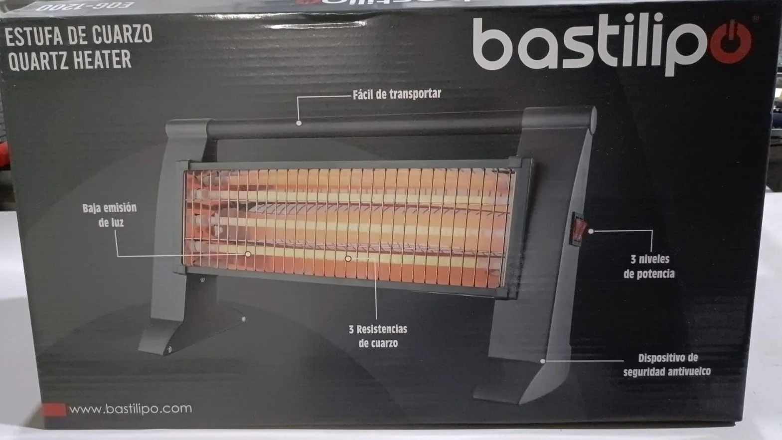 Poêle à quartz 400/800/1200W, anti-renversement, gris