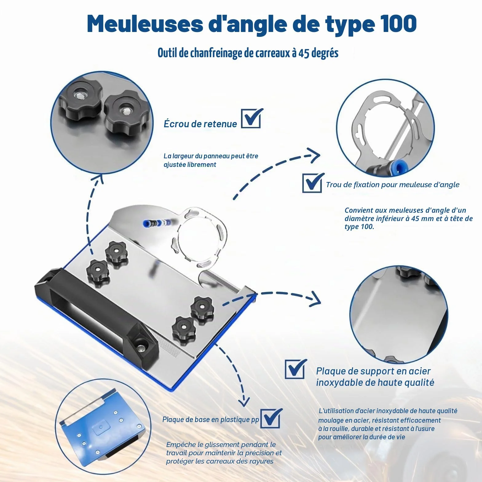Support Meuleuse D'Angle 45 Degrés Coupe Carrelage, Accessoire Précis pour Meuleuse Modèle 100