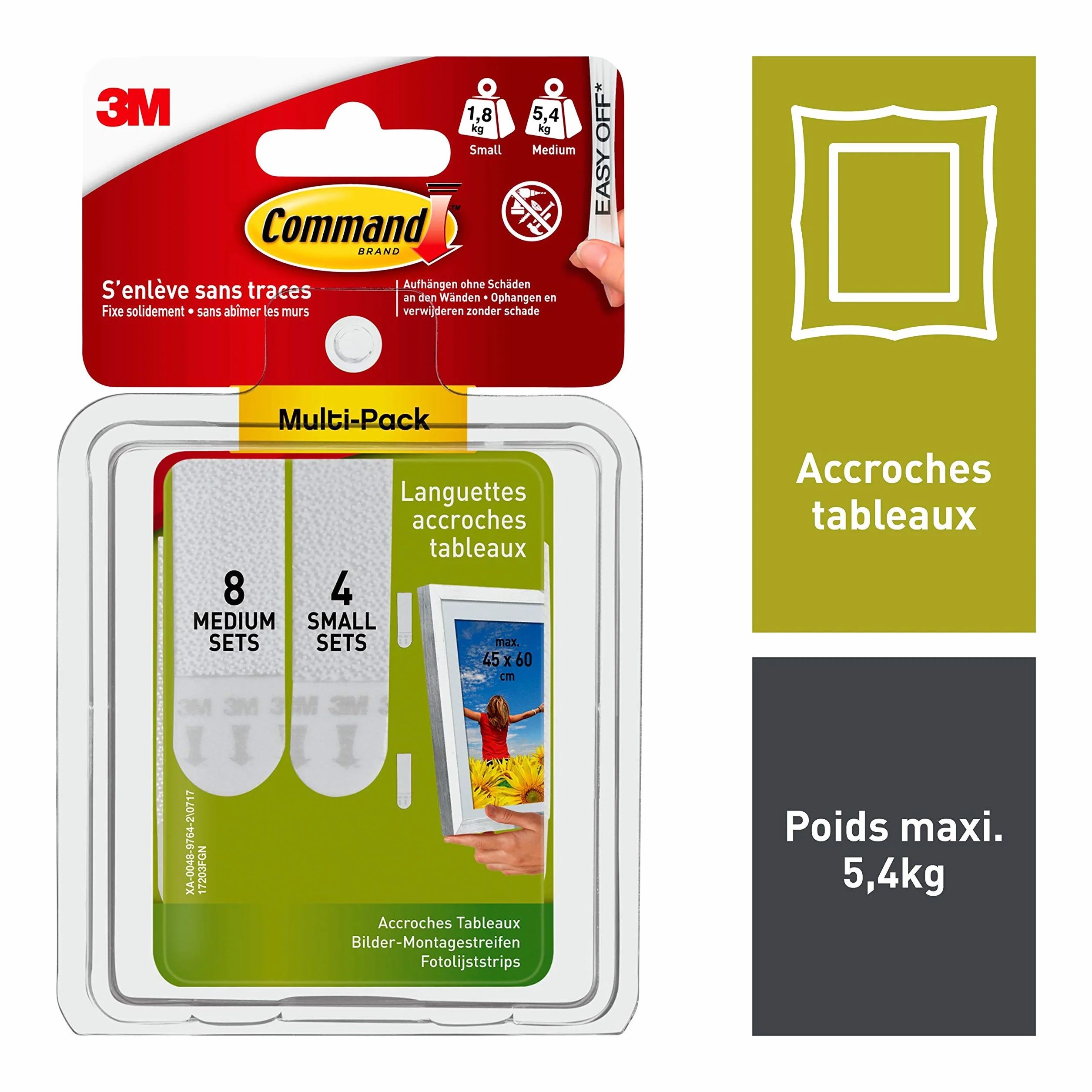 Command Languettes Accroches Tableaux 8 Paires Moyennes 4 Paires Petites Blanc Fixation sans Dommage