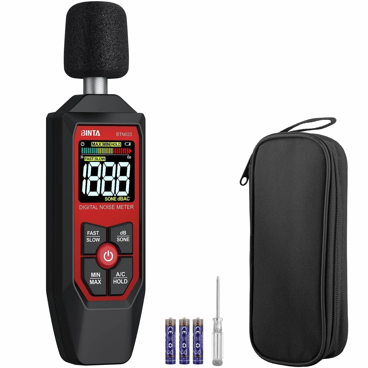 BINTA Sonomètre Décibelmètre Portable 30-130 dB Pondération A/C Écran LCD Fonction MAX/MIN