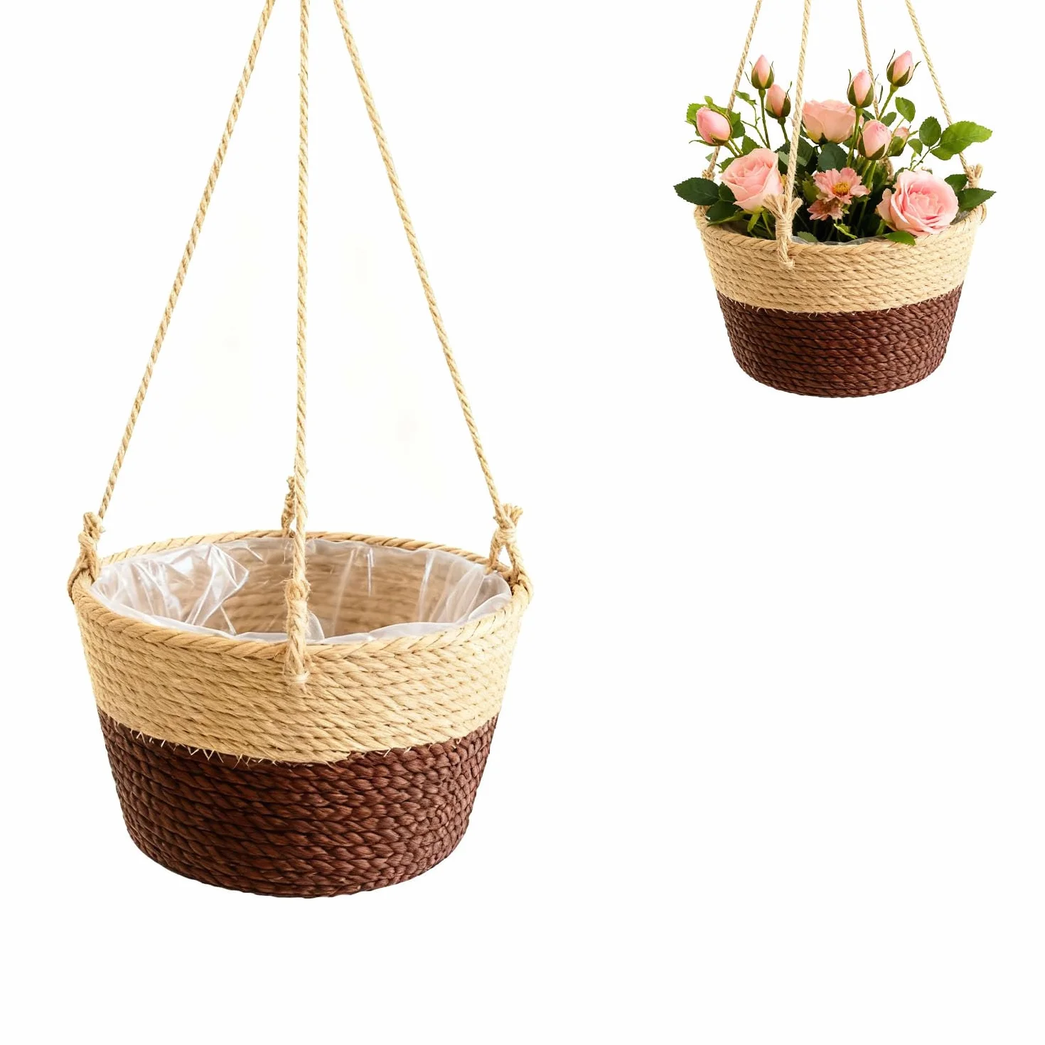 Pot De Fleurs Tissé Panier, Suspendu Panier Tissé, Panier Suspendu de Plantes, Plante Suspendu Paniers de Fleurs, pour Plantes, Intérieure ou Extérieure (Café)