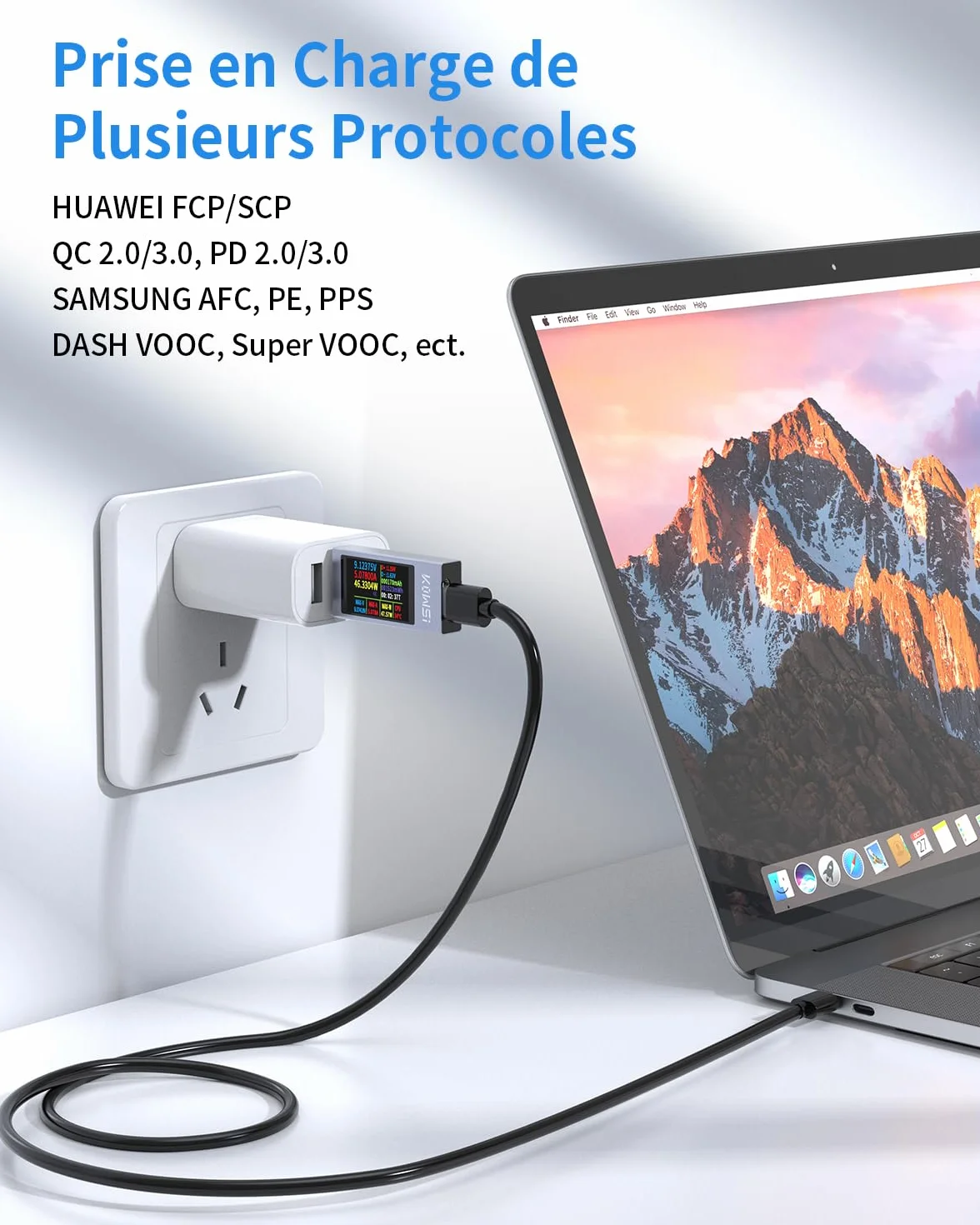 Testeur USB C Meter Tension 4-30V 0-12A Type C Multimètre Numérique Wattmètre Voltmètre Ampèremètre