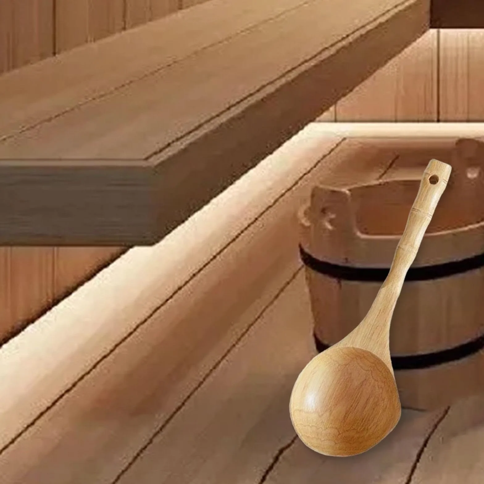 Louche en Bois pour Sauna et SPA, Cuillère à Eau en Bois Massif avec Manche Long