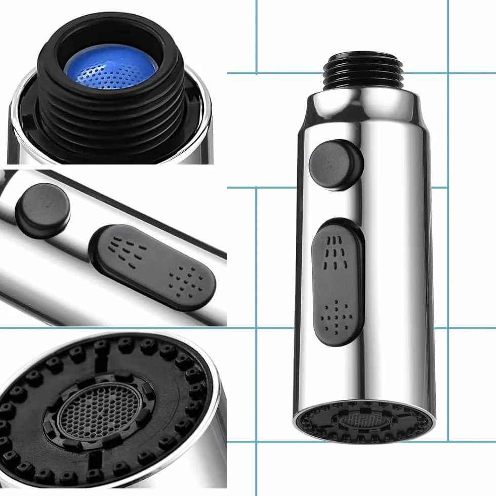 Tête de Pulvérisation de Robinet de Cuisine 3 Modes Brise Jet Embout avec Aérateur Douchette Évier 360 Degrés Argent