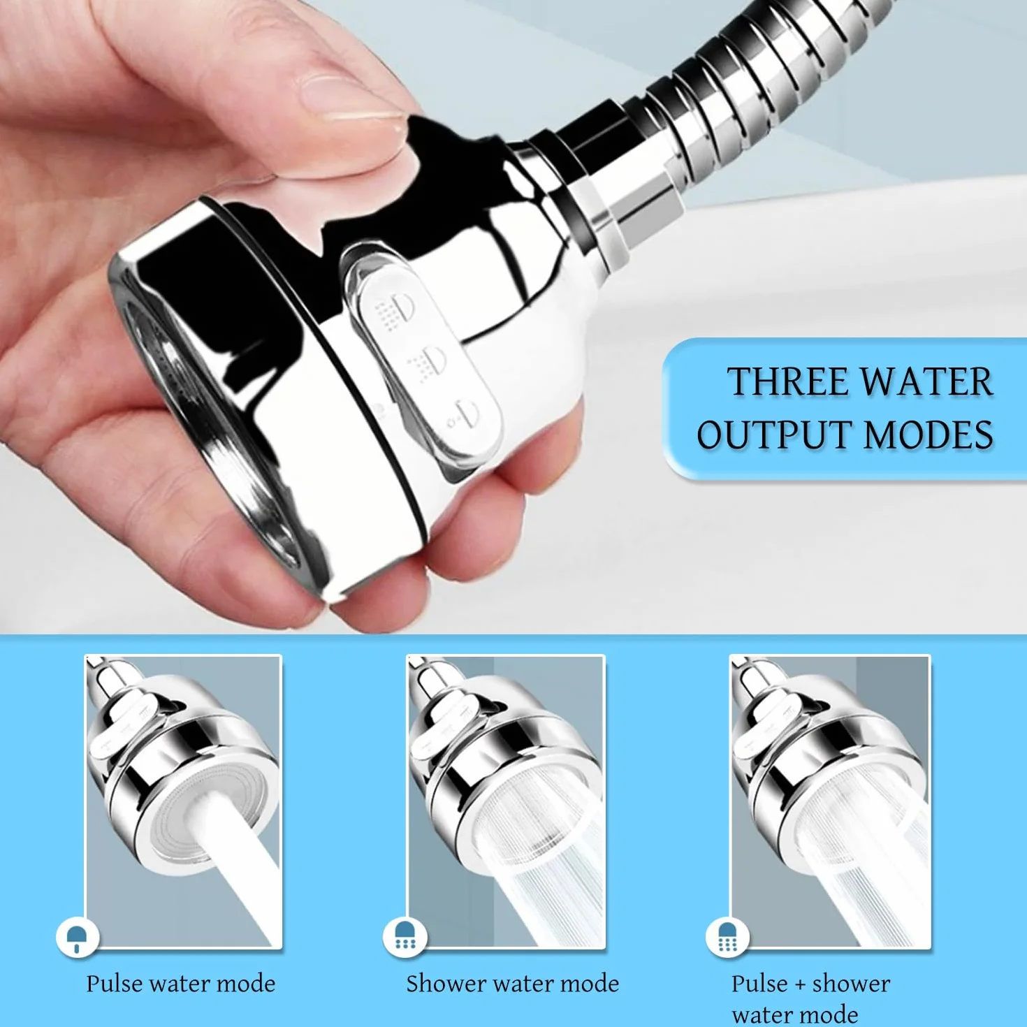 Mousseur robinet cuisine économie eau 3 modes acier inox flexible brise jet aérateur
