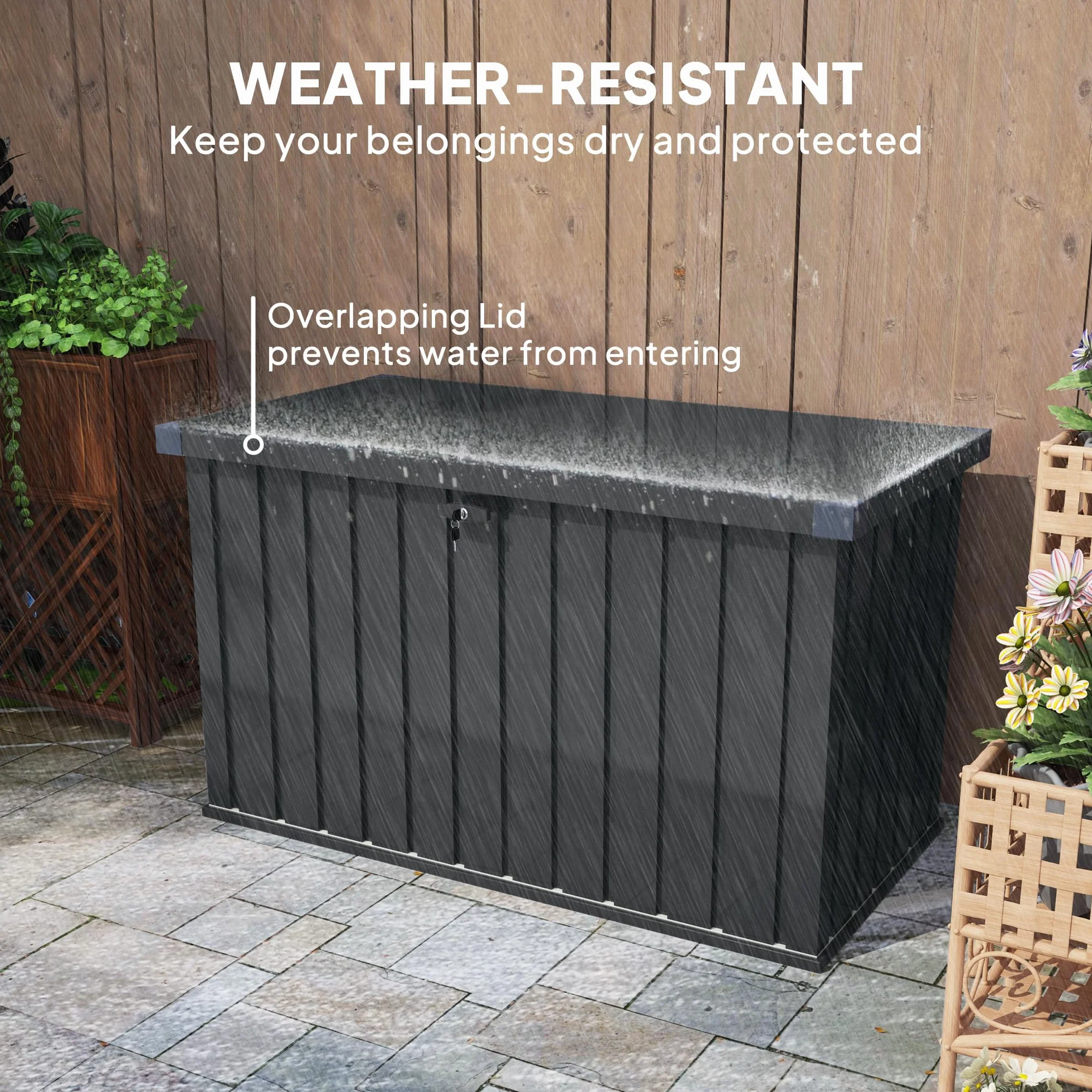 Outsunny coffre d'extérieur 400L acier galvanisé étanche 124x66x72 cm gris foncé