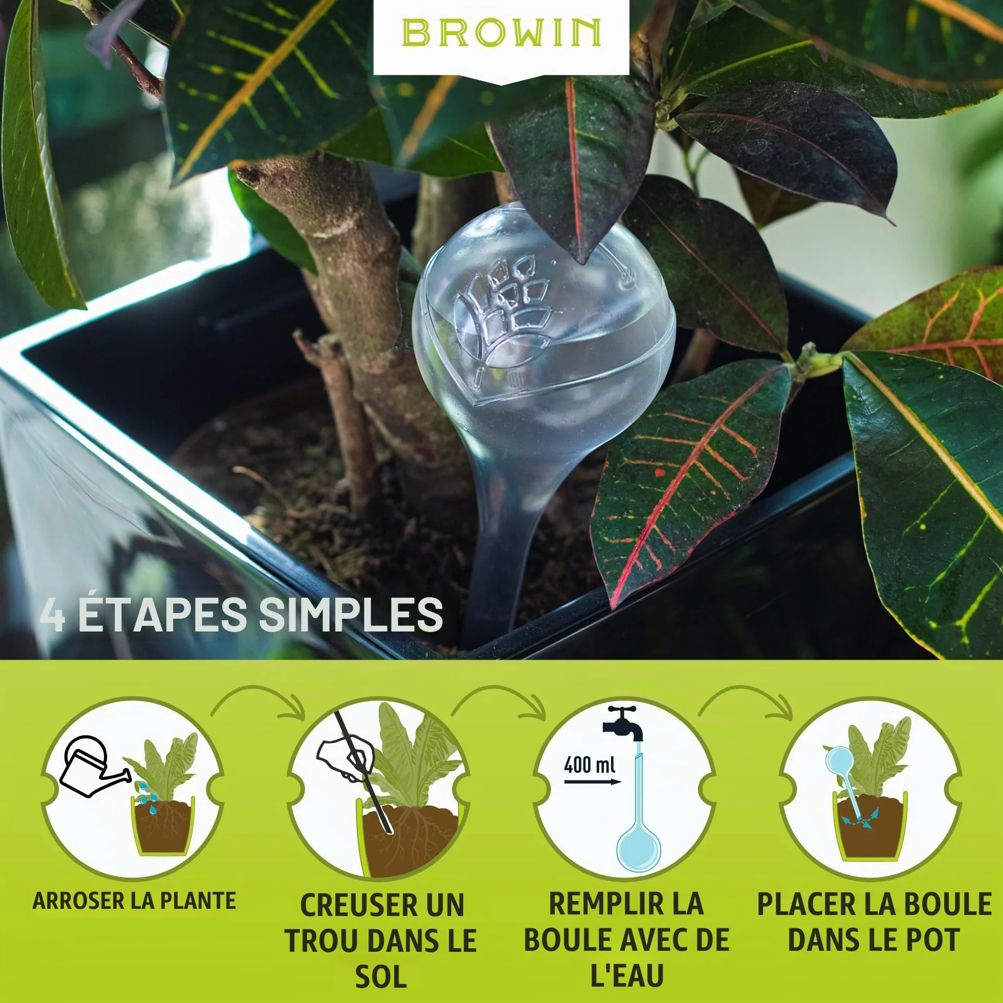BROWIN®720923 Lot de 4 Boules d'irrigation pour Plantes Transparent