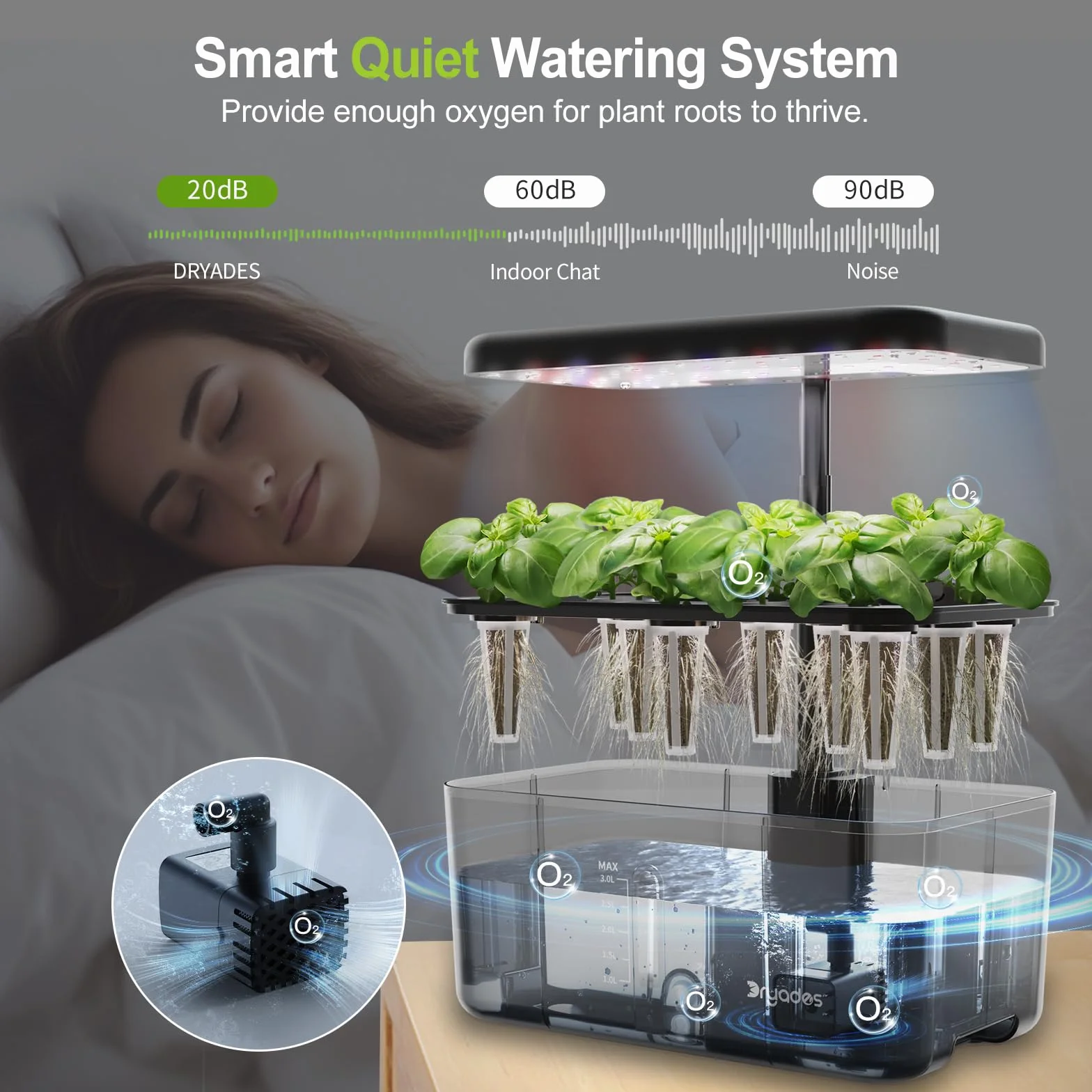 Kit de système de culture hydroponique DRYADES 8 bacs avec lampe de croissance LED spectre complet 24W, jardin d'intérieur