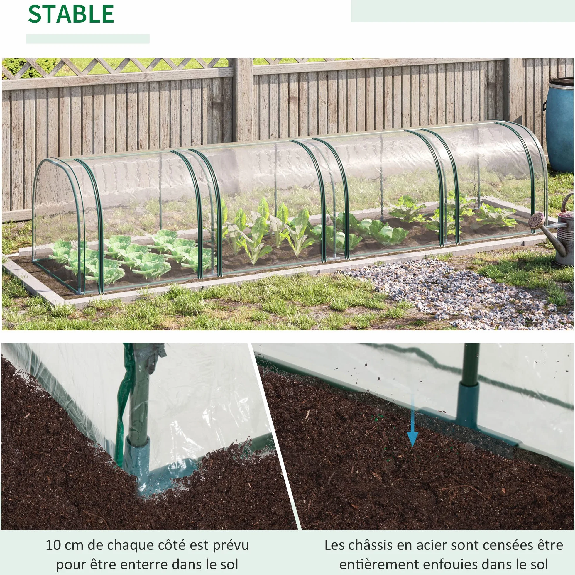 Outsunny Mini Serre de Jardin, Mini Serre Tunnel, Serre à Tomates 3,95L x 1l x 0,8H m, Acier, PVC Haute Densité Anti-UV, 4 Fenêtres avec Zip Enroulables, Vert et Transparent