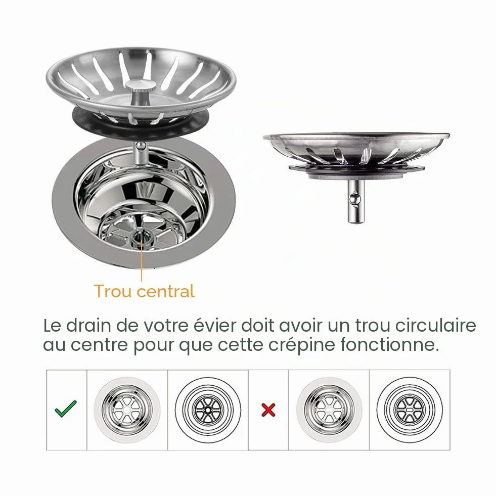 Ibergrif Bouchon Evier Cuisine Inox 78MM Filtre Evier Universel 2 Pièces