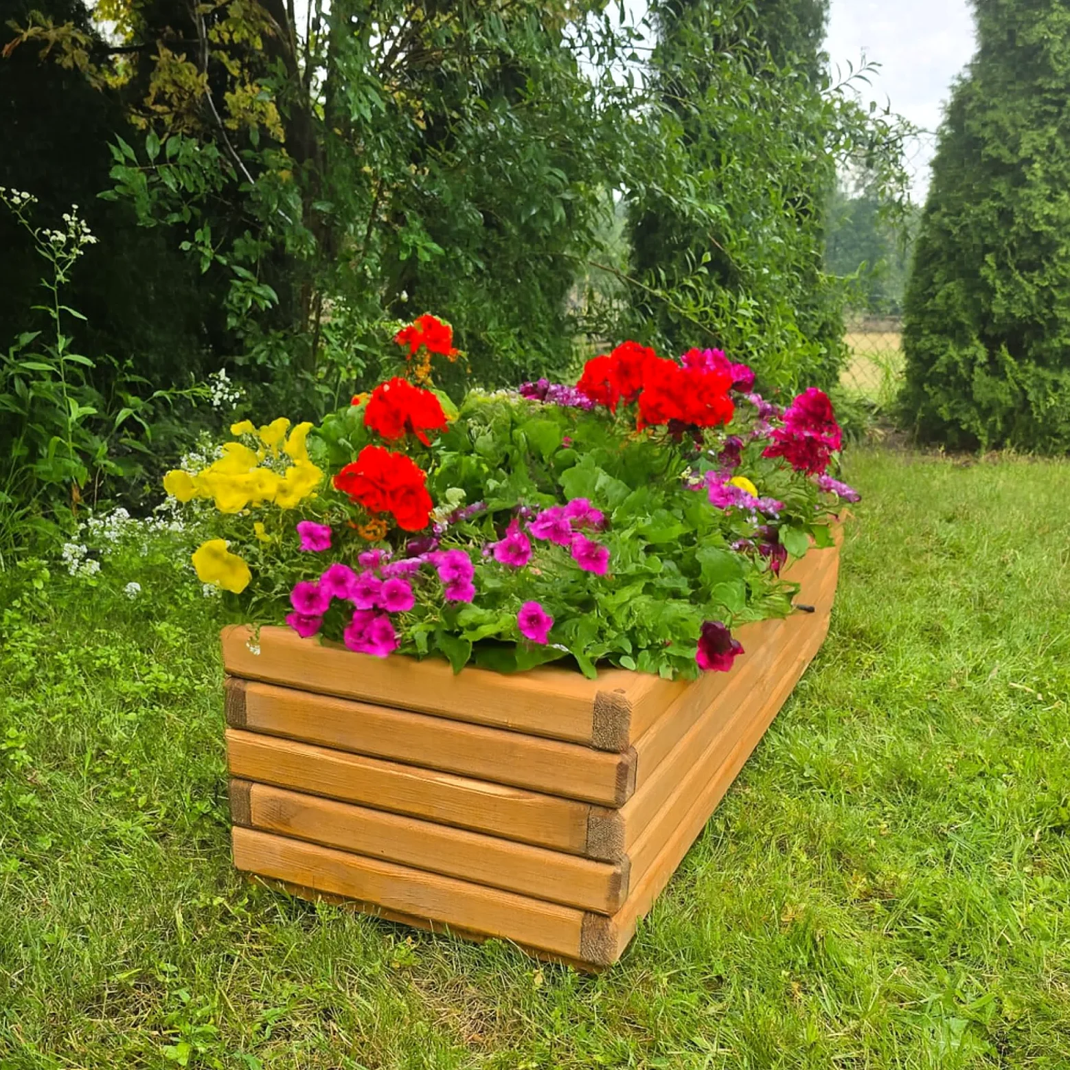 Jardinière en Bois avec Non-tissé 118x30x40 cm Imprégné Couleur PinPot de Fleurs Jardin, Balcon, Terrasse Résistant aux Intempéries Bois Massif Jardiniere Exterieur Grande Taille 95L