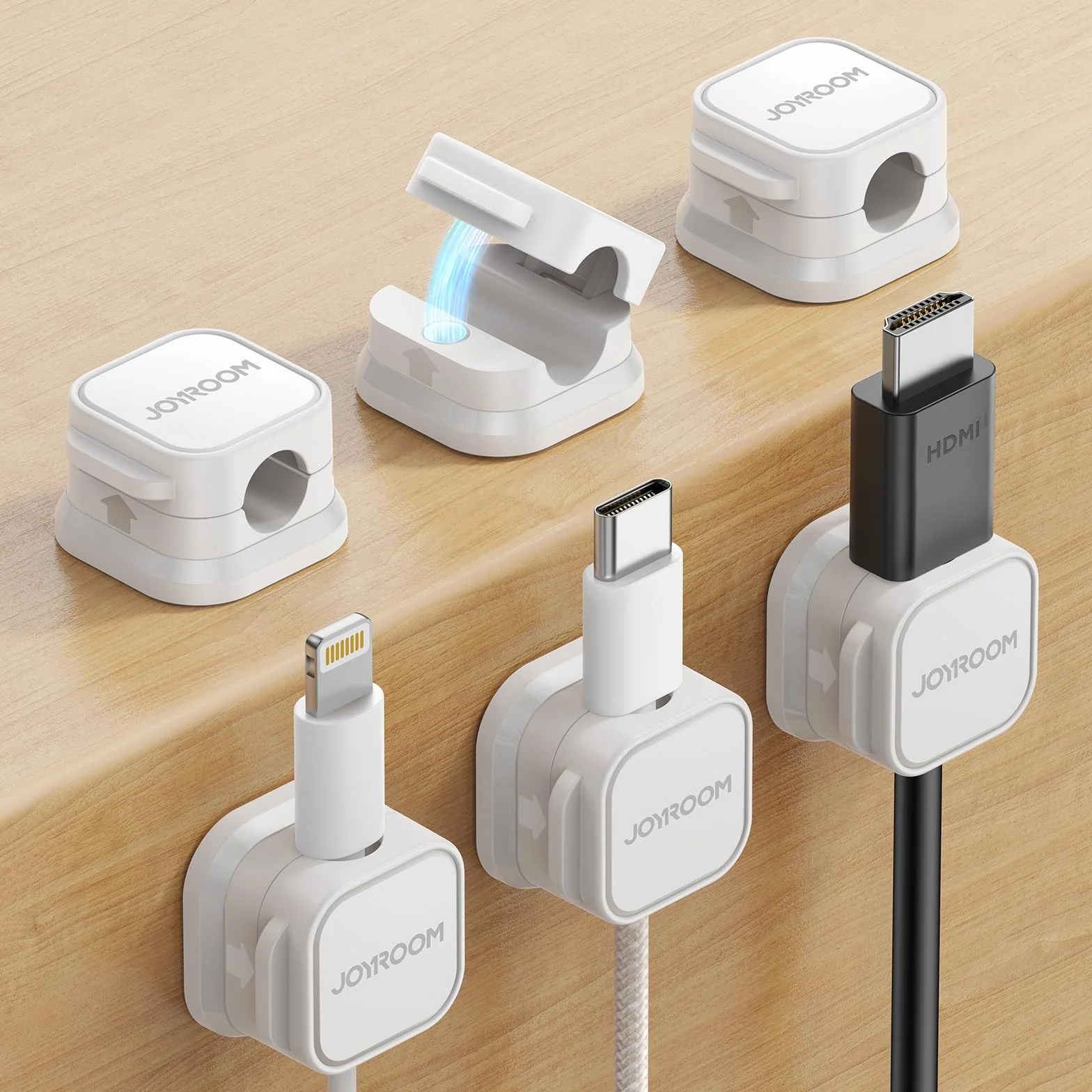 JOYROOM 6 Pack Clips Câble Organisateur de Câbles Magnétique Auto-adhésif Support de Câbles Blanc