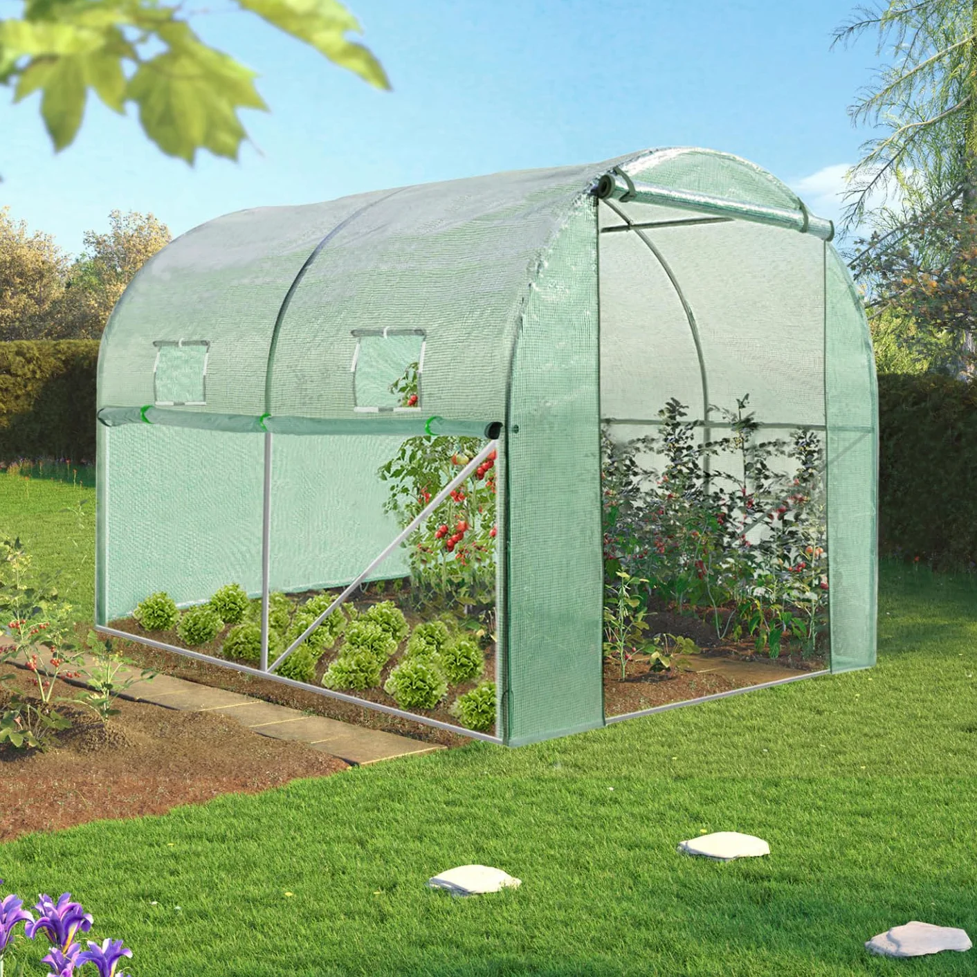 IDMarket - Serre Tunnel de Jardin 4 Saisons 6M² Verte Gamme maraîchère Roma 2x3M