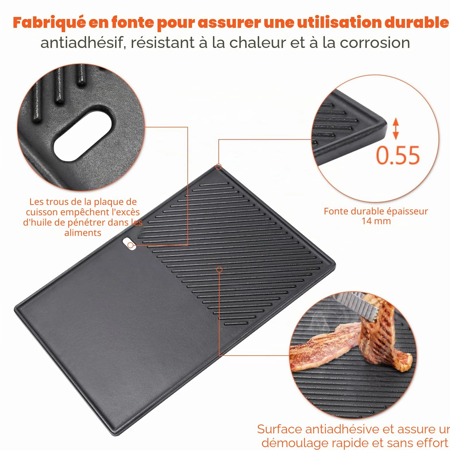 GFTIME Plancha de Plaque Cuisson 43cm x 31cm Fonte pour Landmann Triton 3/4, Enders Boston 4, Monroe PRO 4