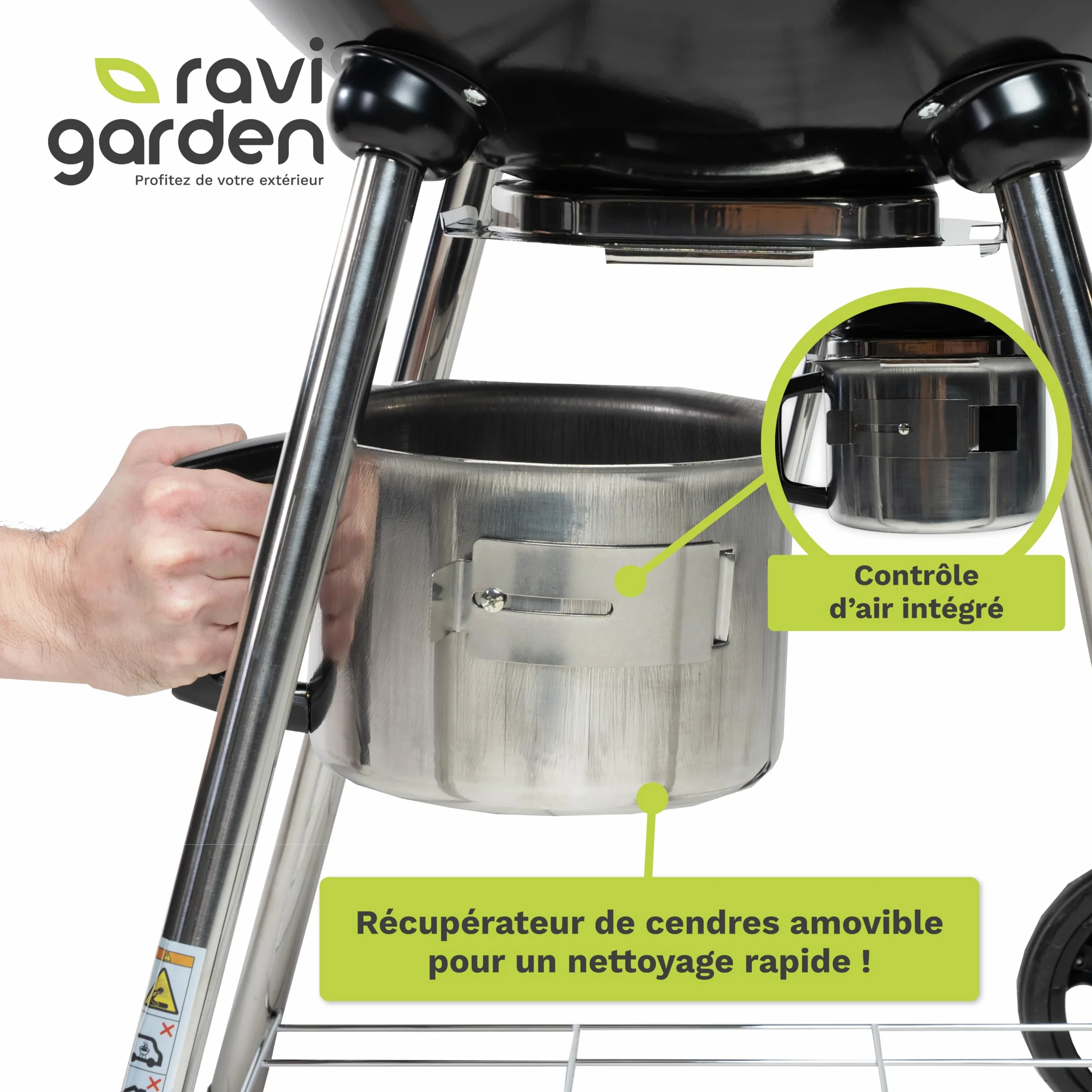 Barbecue Charbon de Bois 57 cm Rond avec Couvercle 4 Pieds pour 8-12 Personnes